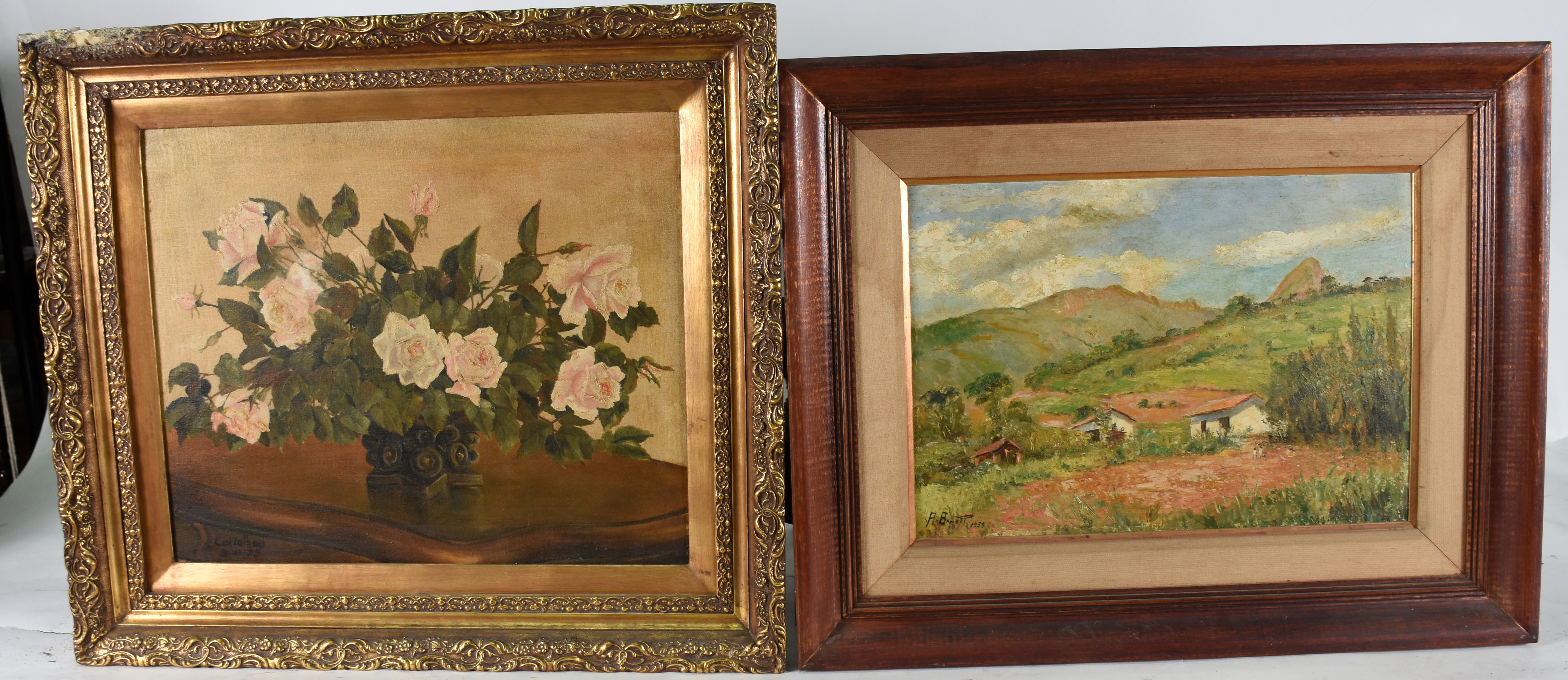 Dois quadros : ´- CARVALHAES -o.s.t. - Flores - 49 X 58 -A. BRUNET... - foto 1 de 4