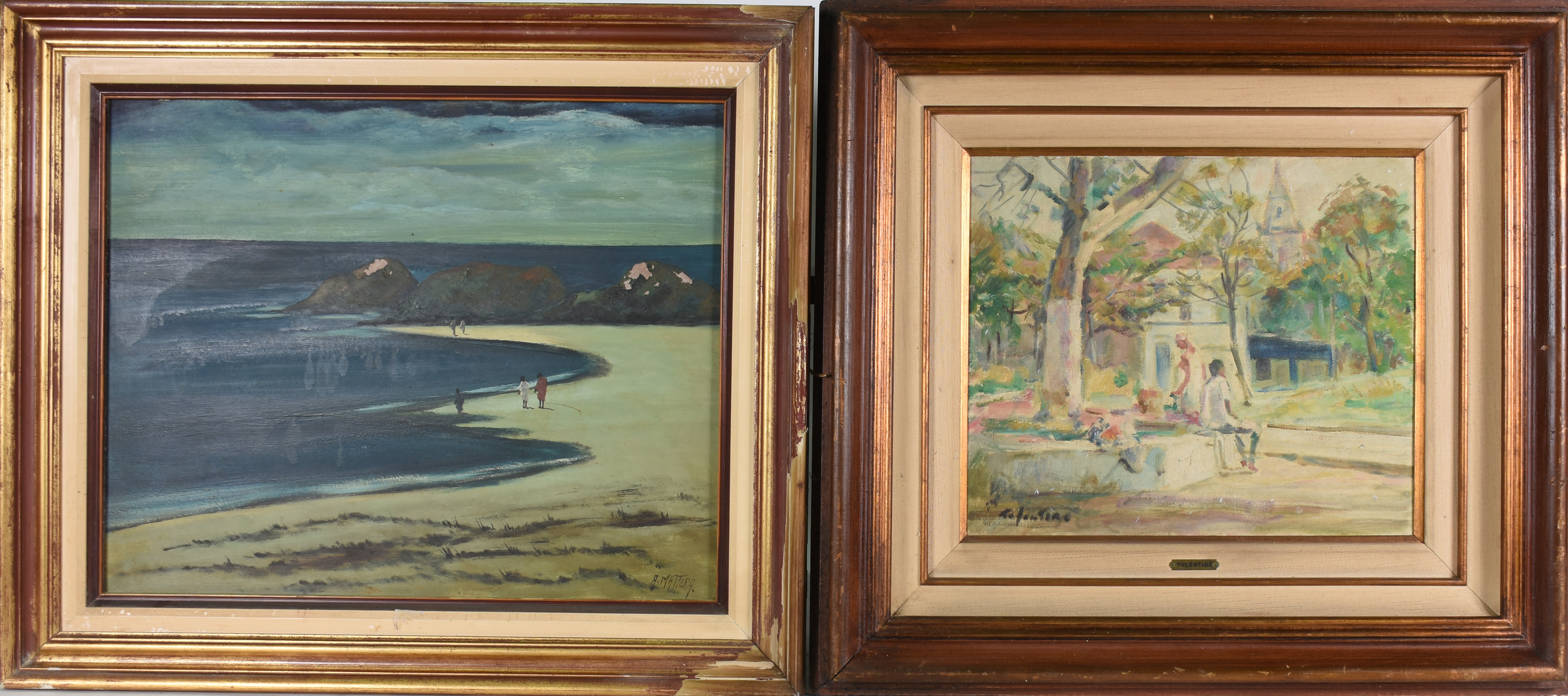 Dois quadros : - TOLENTINO - o.s.t. - Paisagem com figuras - 38 X 46... - foto 1 de 5