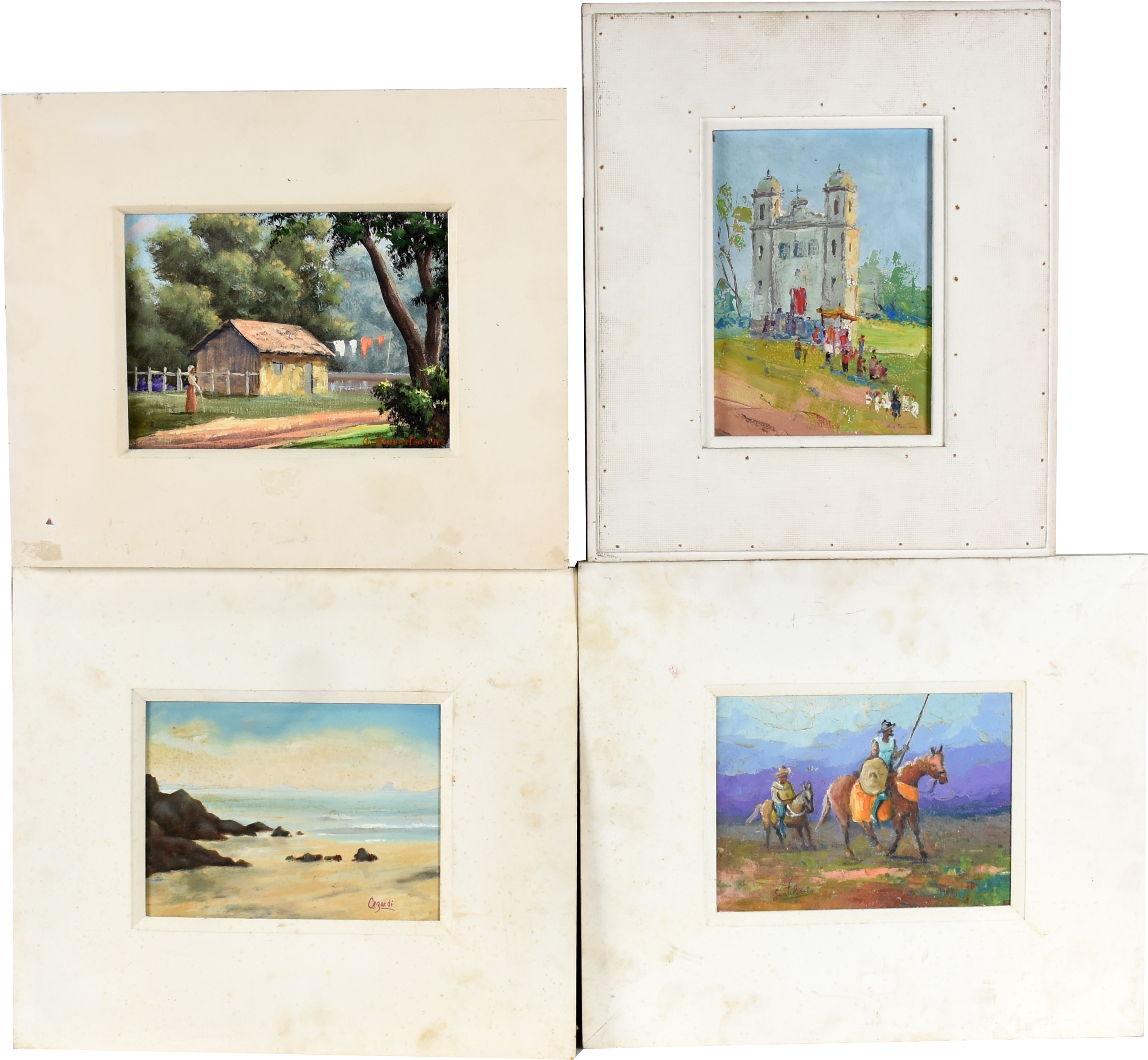 Quatro quadros: - A. LOWENSTEIN - o.s.t. - Pais com casa - 18 X 24... - foto 1 de 6