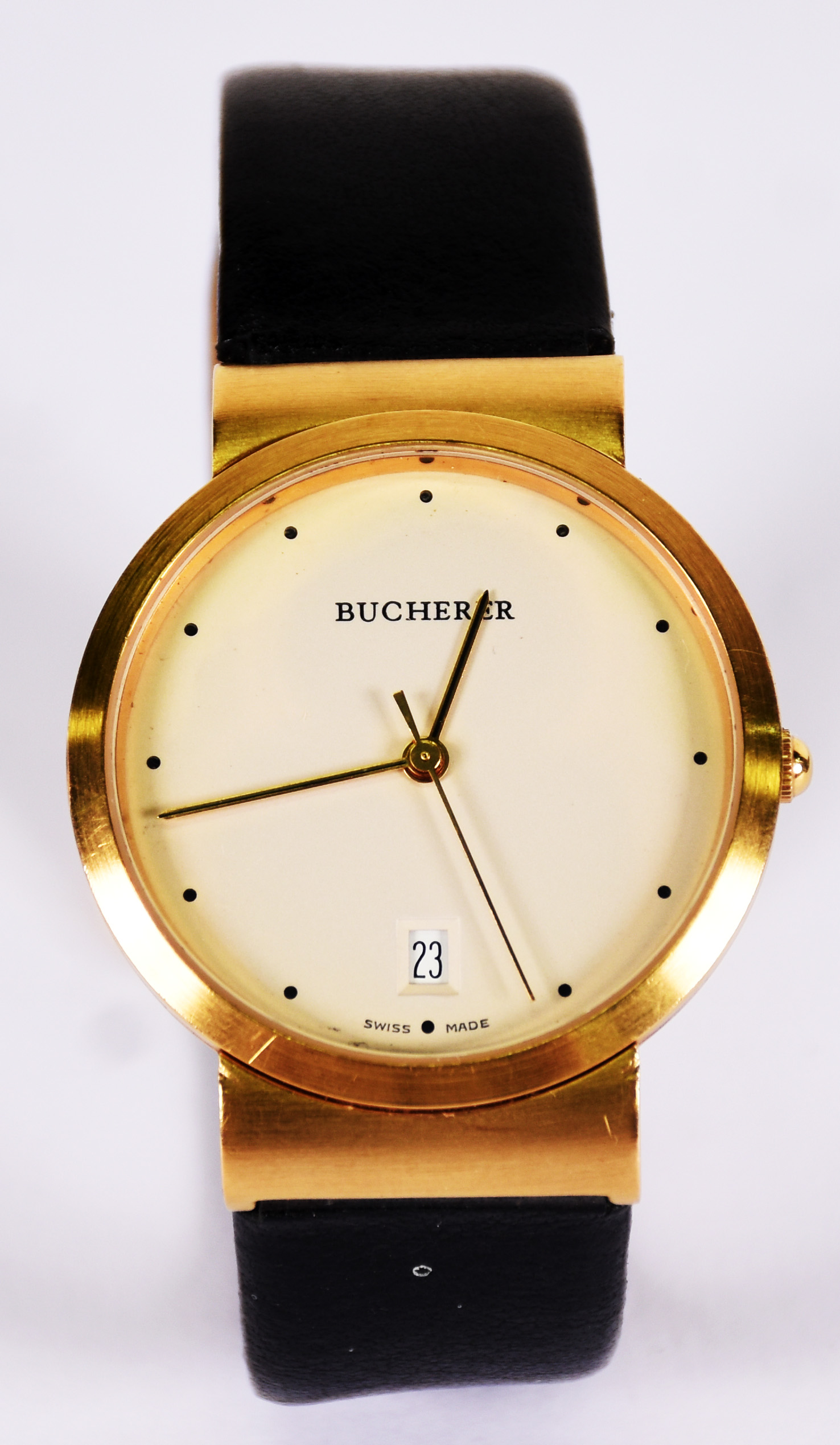 Relógio marca Bucherer com calendário e pulseira de couro preta ( no... - foto 2 de 3