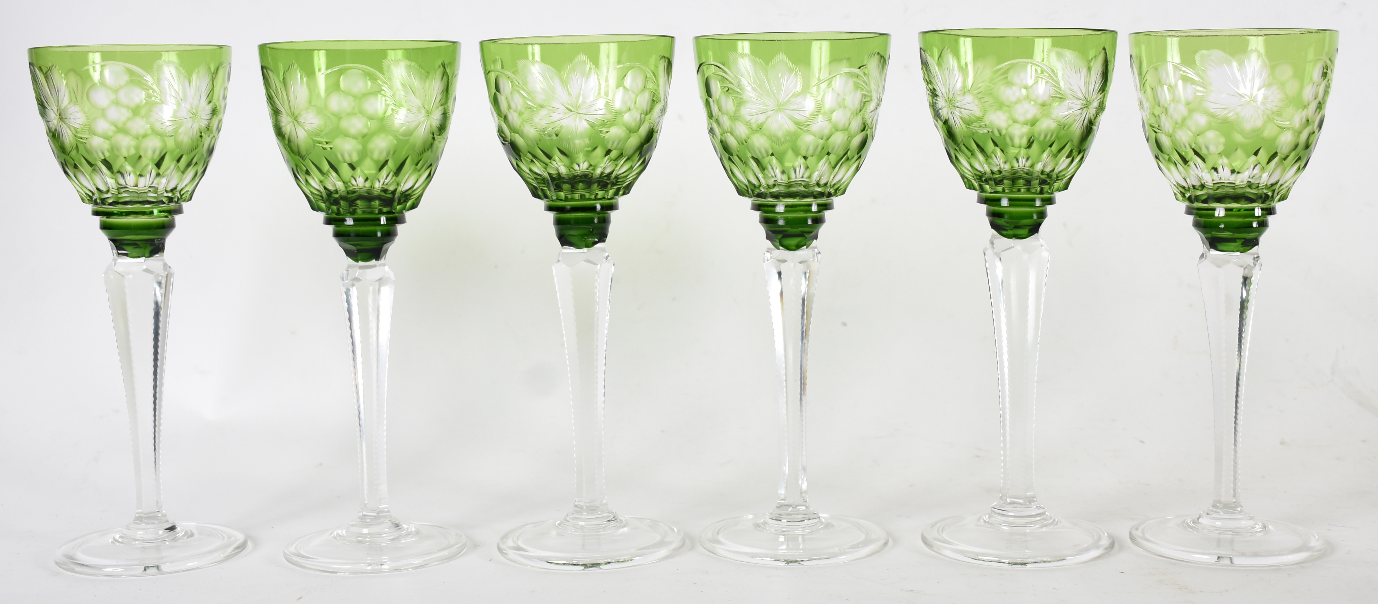 Seis cálices para vinho de cristal double verde lapidado. - foto 1 de 2