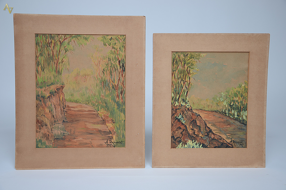 RAPOPORT - Paisagens - dois guaches - 26 x 21 / 30 x 23 - datado 1947 - foto 1 de 4