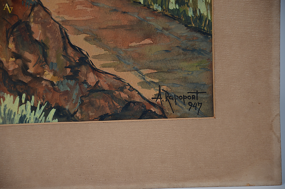 RAPOPORT - Paisagens - dois guaches - 26 x 21 / 30 x 23 - datado 1947 - foto 4 de 4