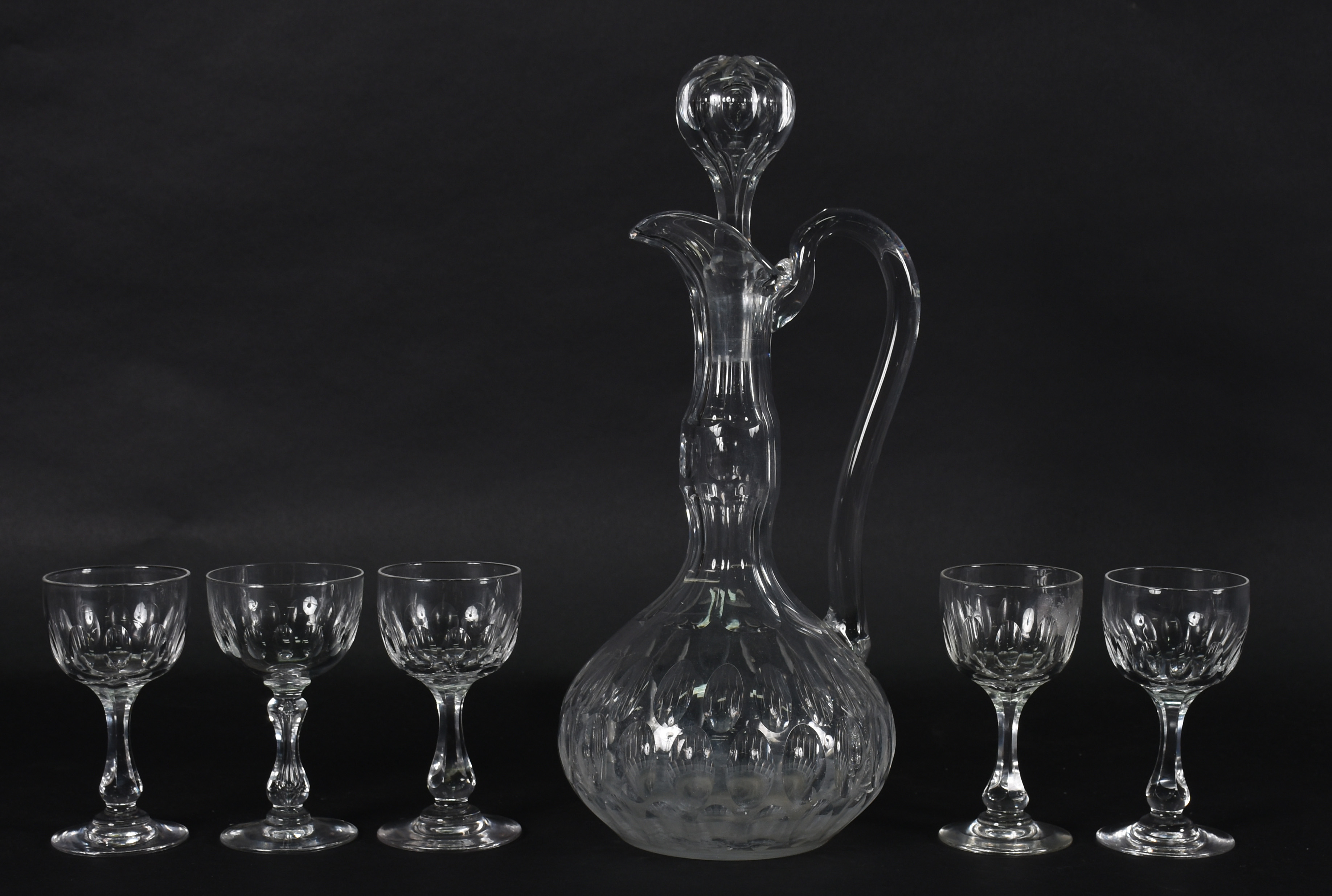 Licoreira com 5 cálices de cristal Francês . - foto 1 de 2