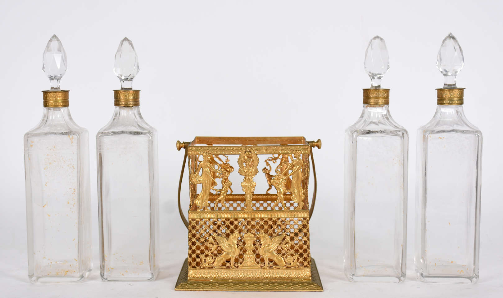 Conjunto com 4 licoreiras , base de bronze ( mofadas ) - foto 3 de 3