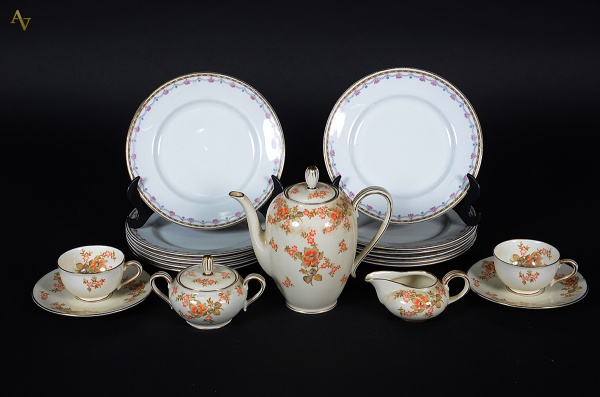 Tete a tete de porcelana SORAU, Carstens Porzellan, Florenz, decorada...