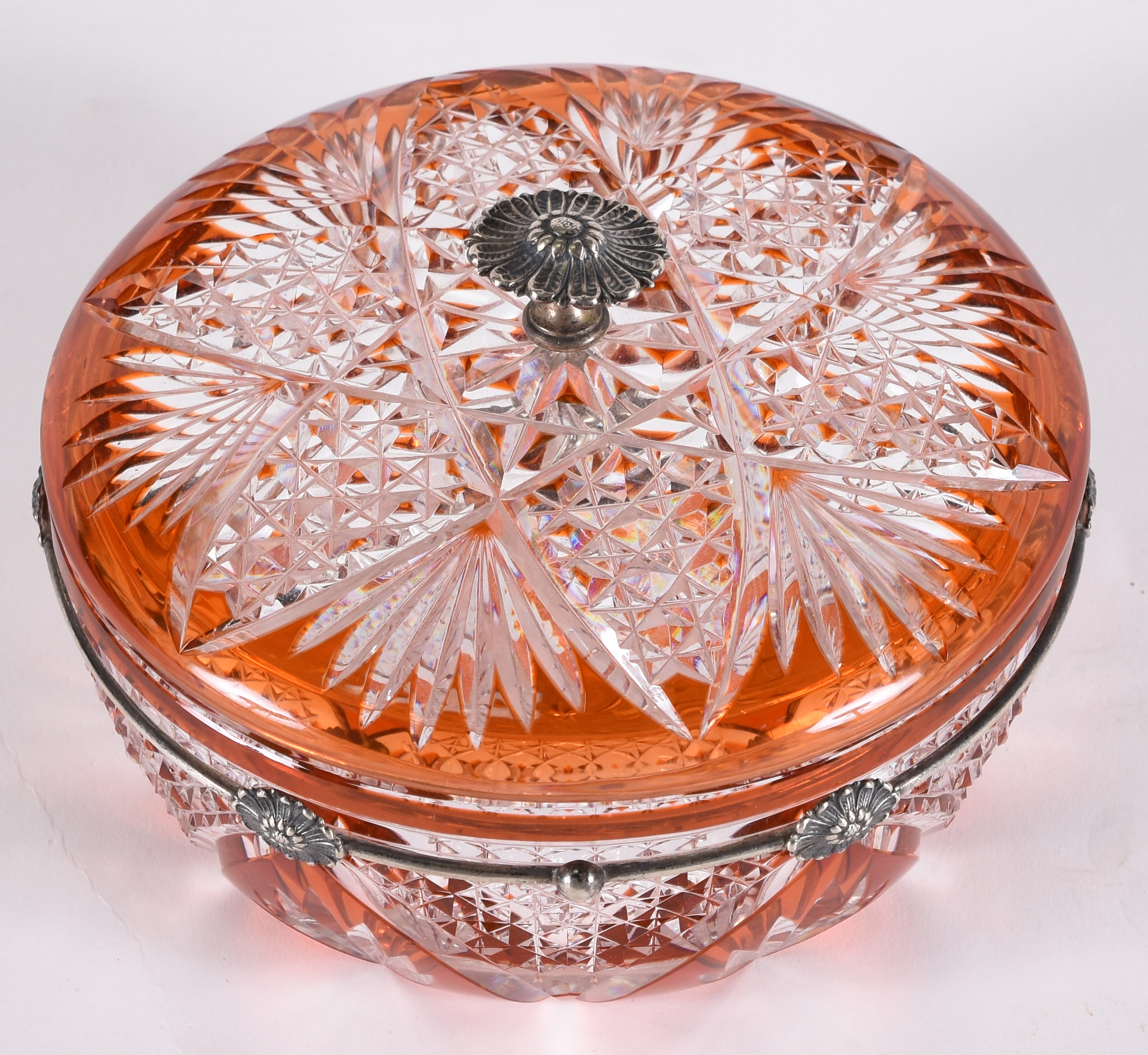 Bomboniere de cristal lapidado doublé laranja com guarnição de prata... - foto 2 de 4