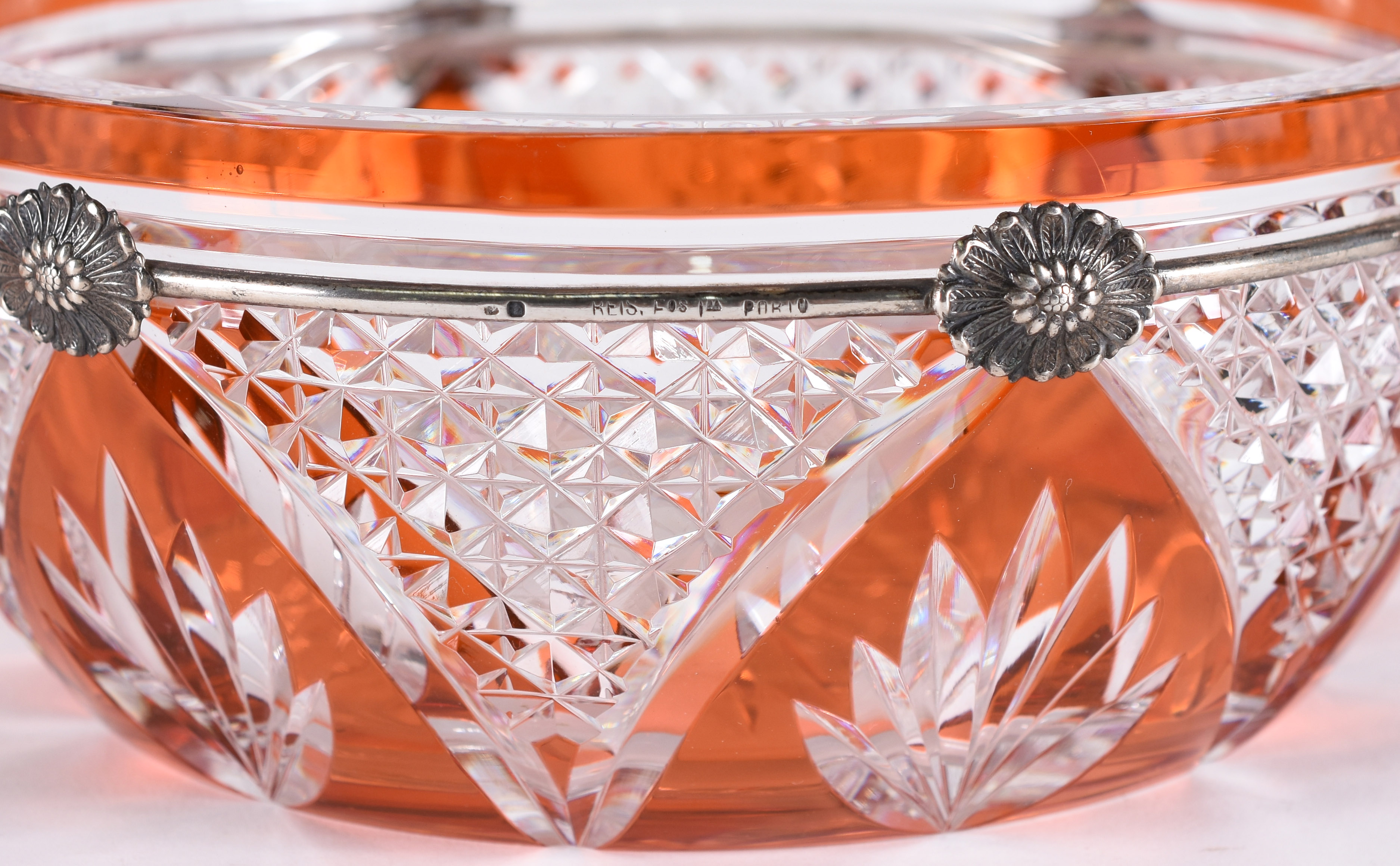 Bomboniere de cristal lapidado doublé laranja com guarnição de prata... - foto 4 de 4