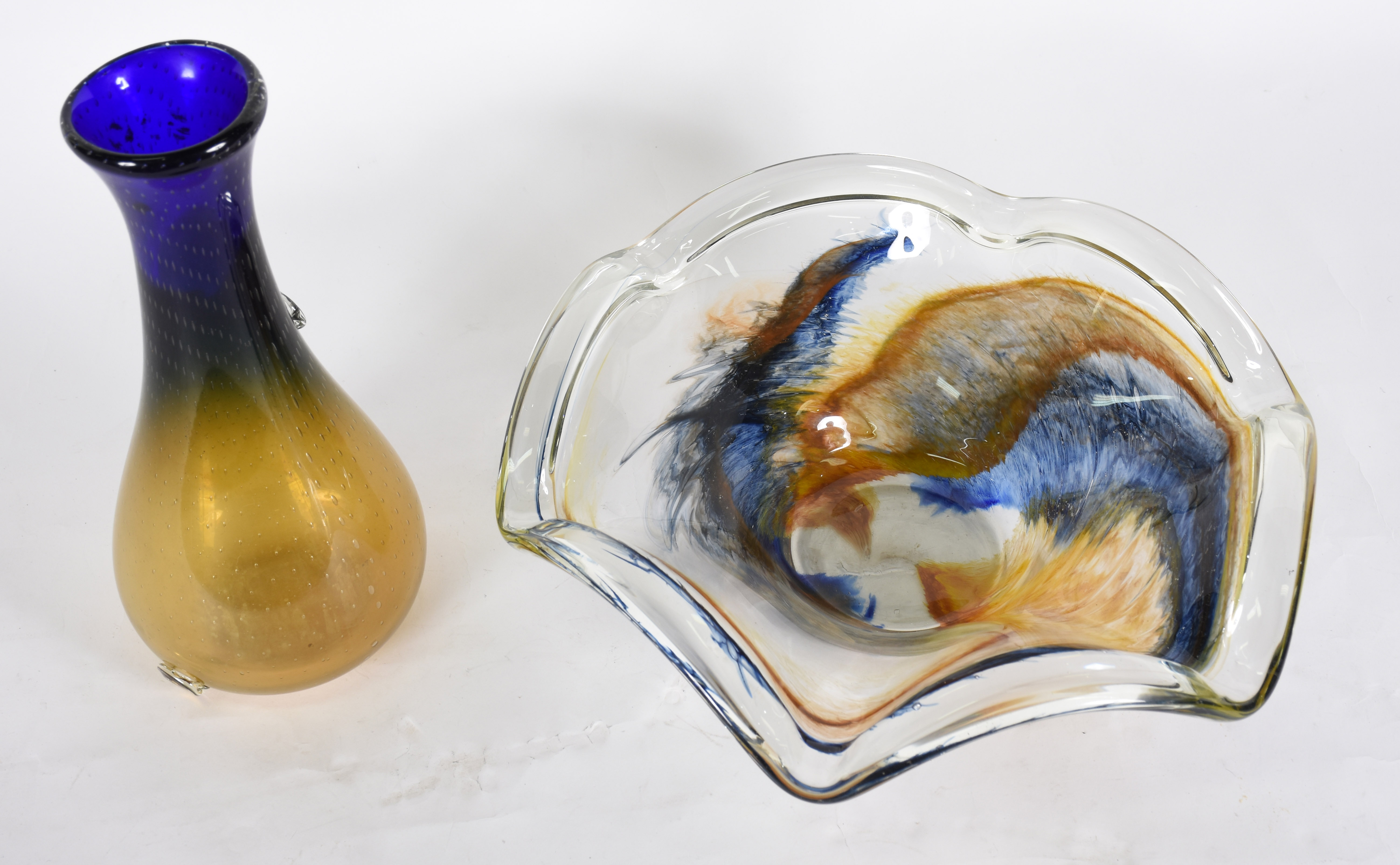 Duas peças de murano azul e âmbar, sendo Vaso e fruteira . - foto 4 de 4