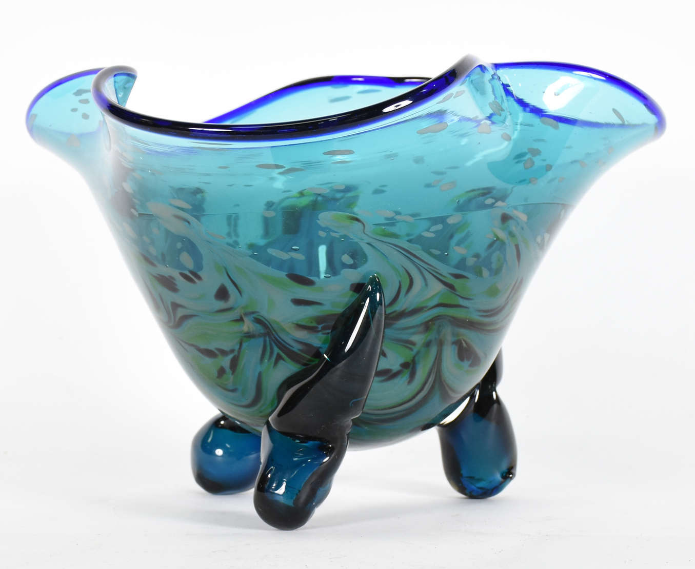 Centro de mesa de Murano azul com pés . Um dos pés colado. - foto 1 de 2
