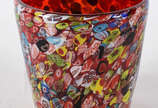 Cachepot de Murano vermelho "milifiori" em poli... - Cachepot de Murano vermelho "milifiori" em policromia.