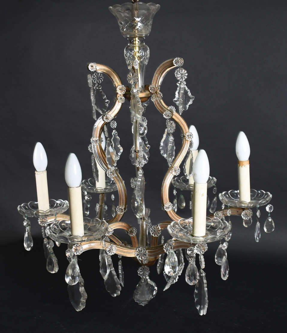 Lustre "Maria Thereza" de cristal , para 6 luzes , placas lapidadas. - foto 1 de 3