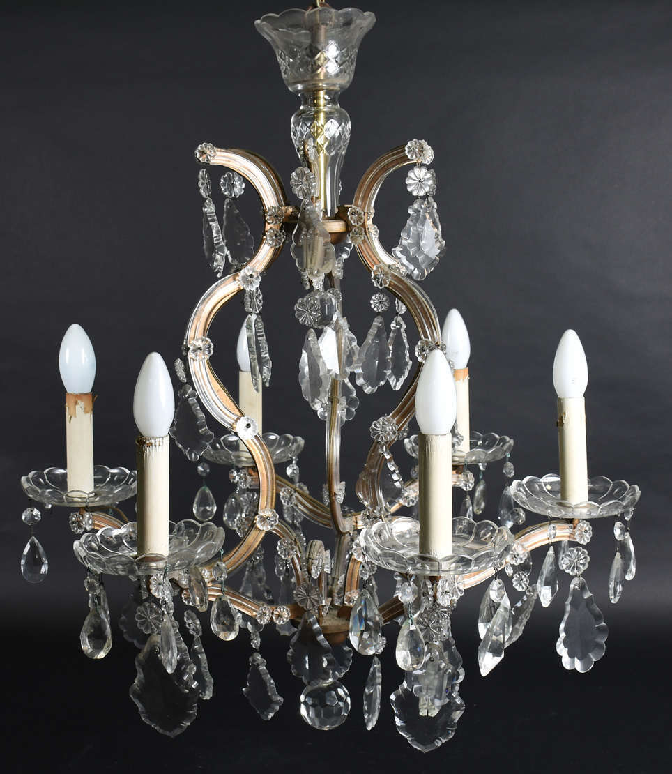 Lustre "Maria Thereza" de cristal , para 6 luzes , placas lapidadas. - foto 2 de 3