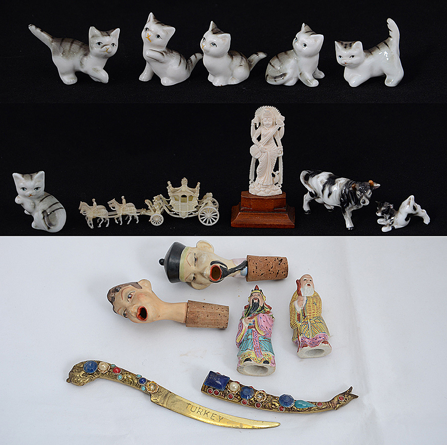Diversas peças, sendo: 8 bichinhos de porcelana, 2 figuras orientais...