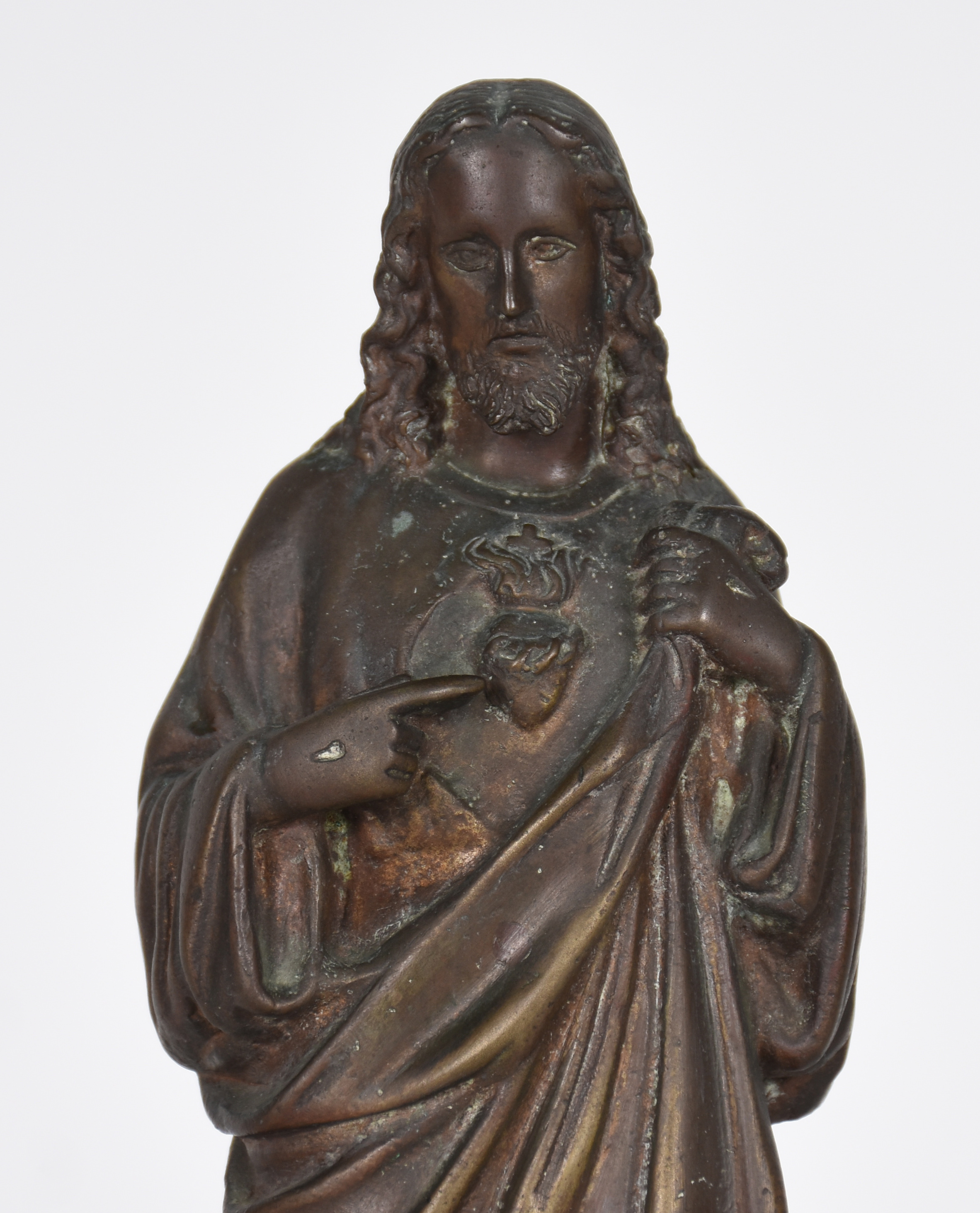 Sagrado Coração de Jesus Cristo de bronze, base de onix verde... - foto 2 de 4