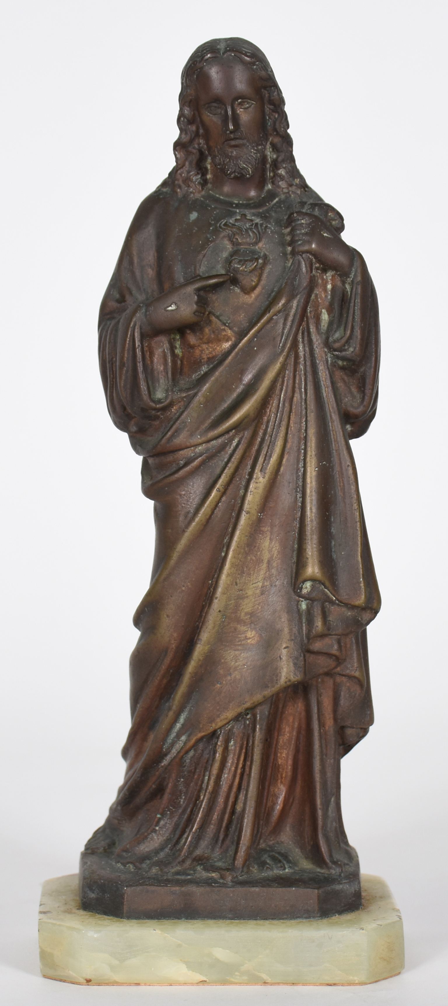 Sagrado Coração de Jesus Cristo de bronze, base de onix verde... - foto 1 de 4