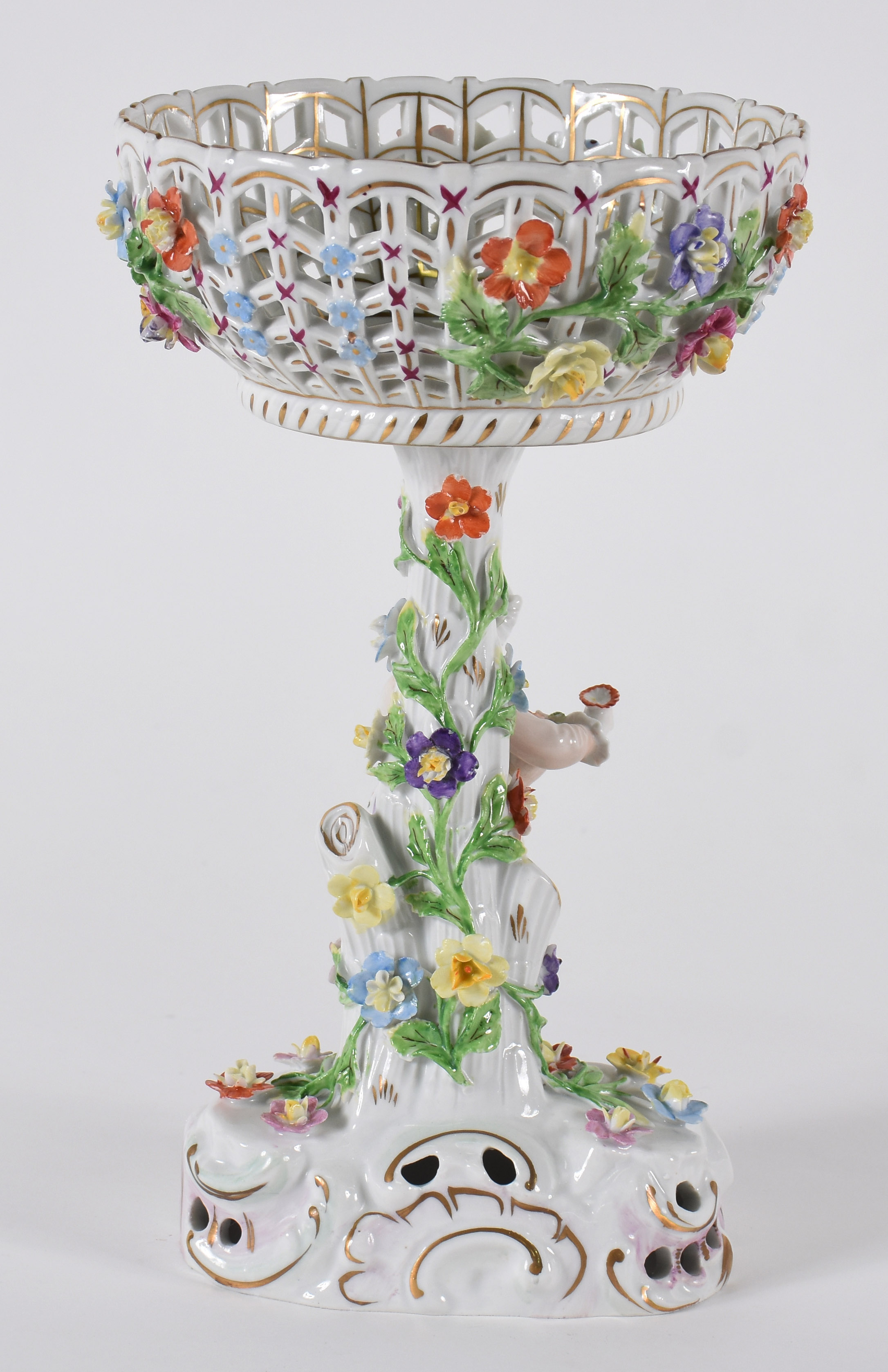 Fruteira de porcelana alemã de Dresden, base com figura de camponesa... - foto 4 de 5