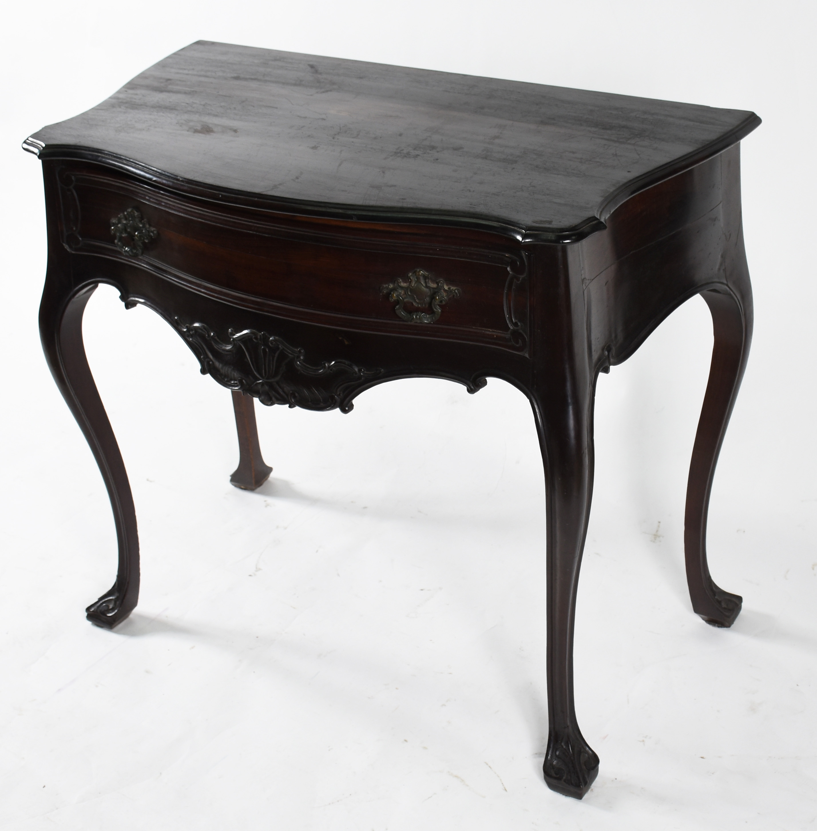 Mesa de encostar de madeira nobre, com 1 gaveta, estilo Dom José . - foto 1 de 4