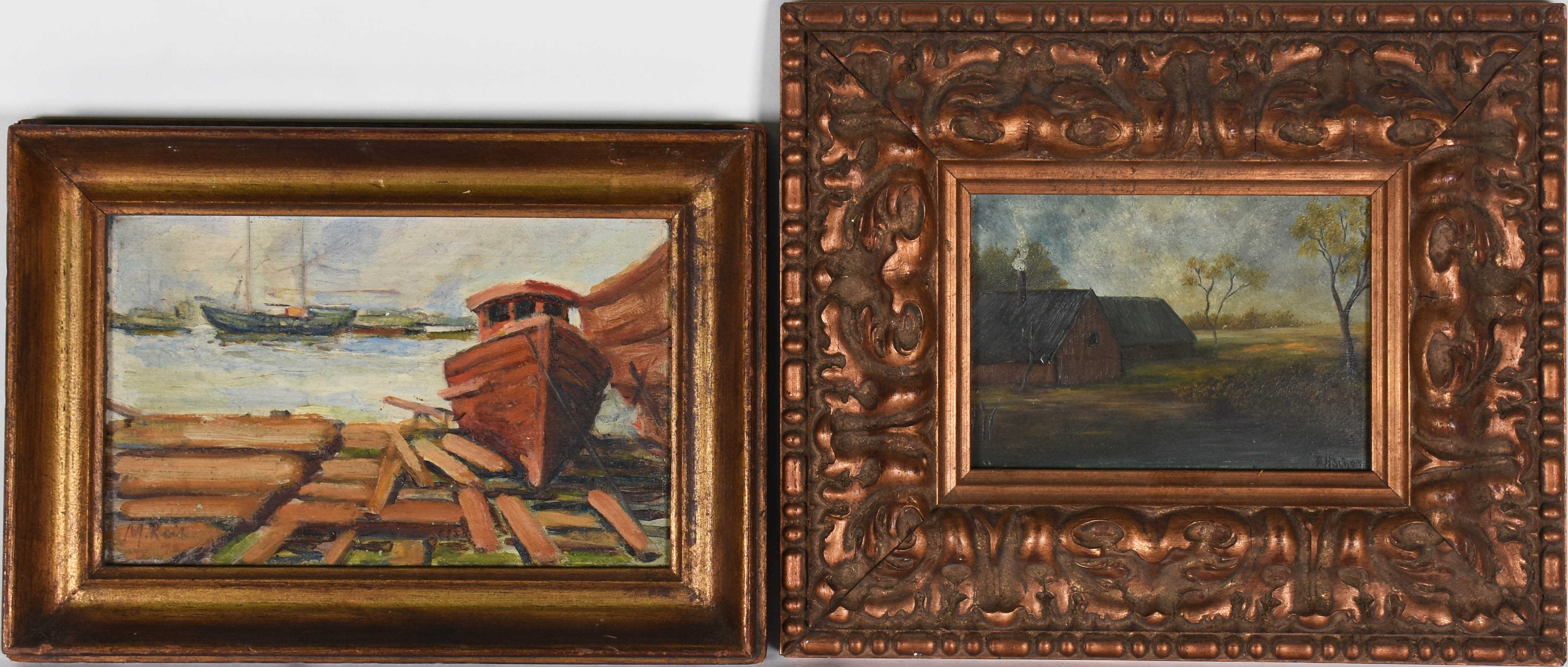 Dois quadros , sendo: - A.M.SCHEER - o.s.m. - casa - 14 x 18 - M... - foto 1 de 4