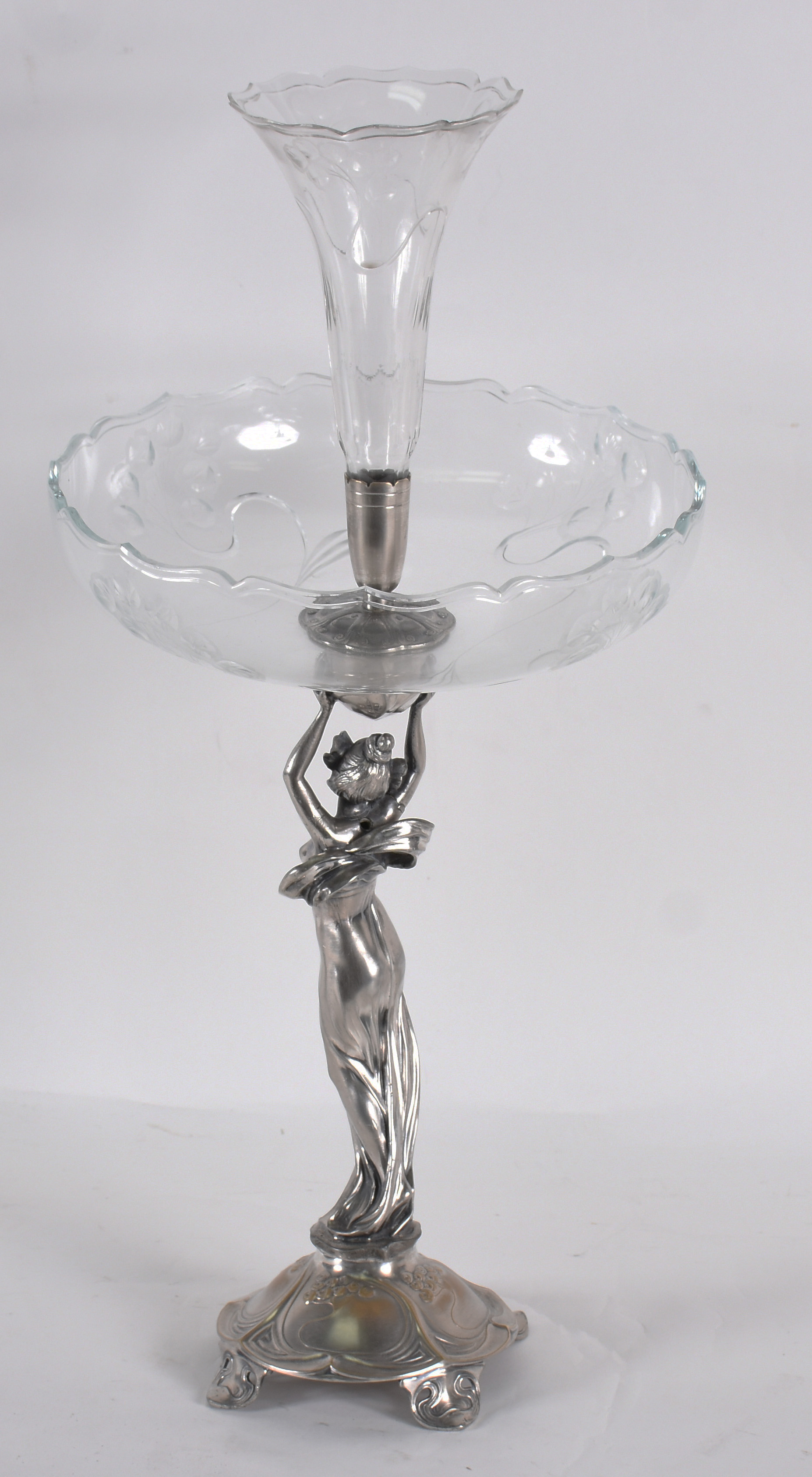 Fruteira estilo Art Nouveau de metal, base com figura feminina, prato... - foto 4 de 4