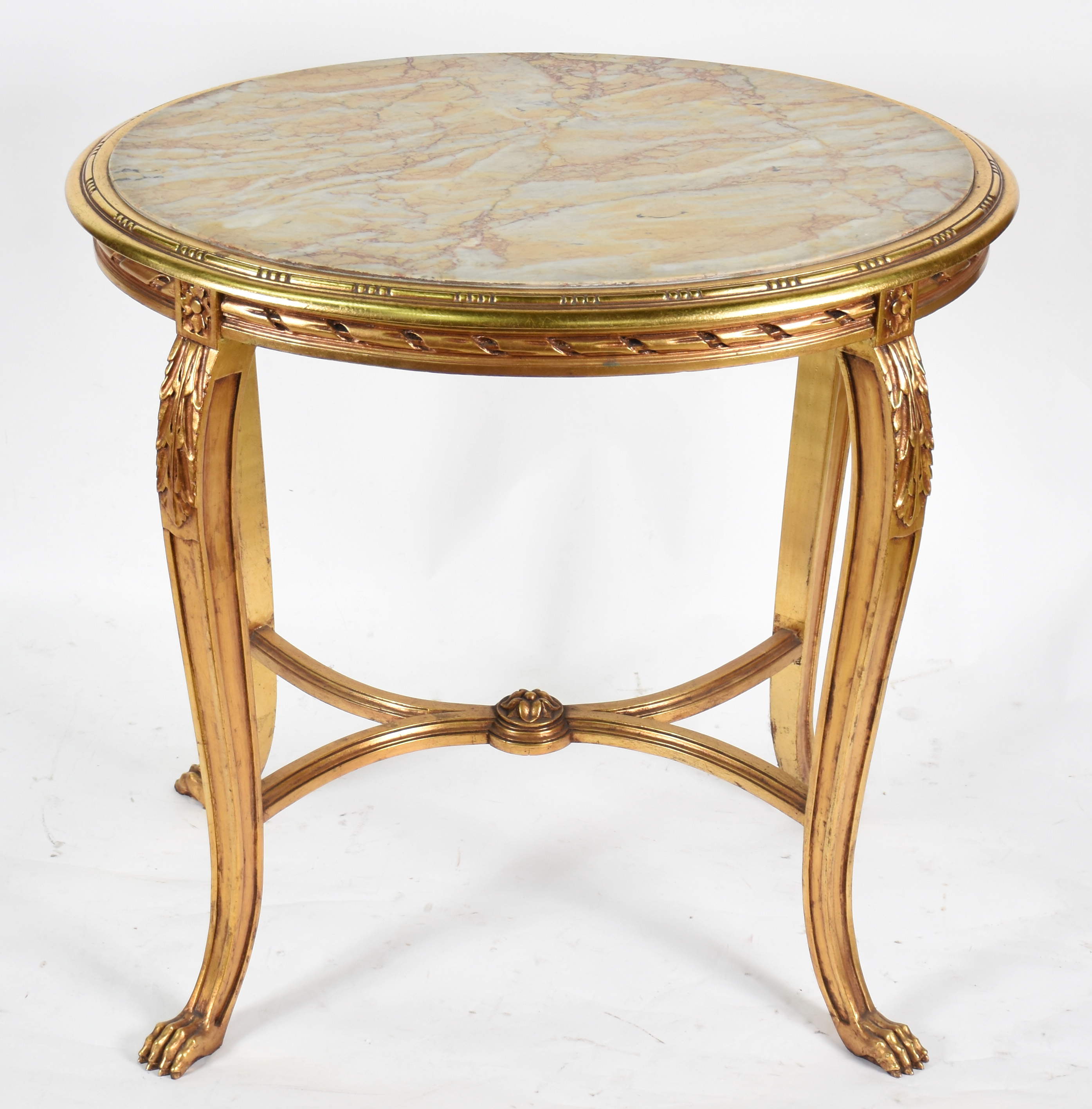 Mesa oval de madeira dourada com tampo de mármore , pernas... - foto 1 de 3