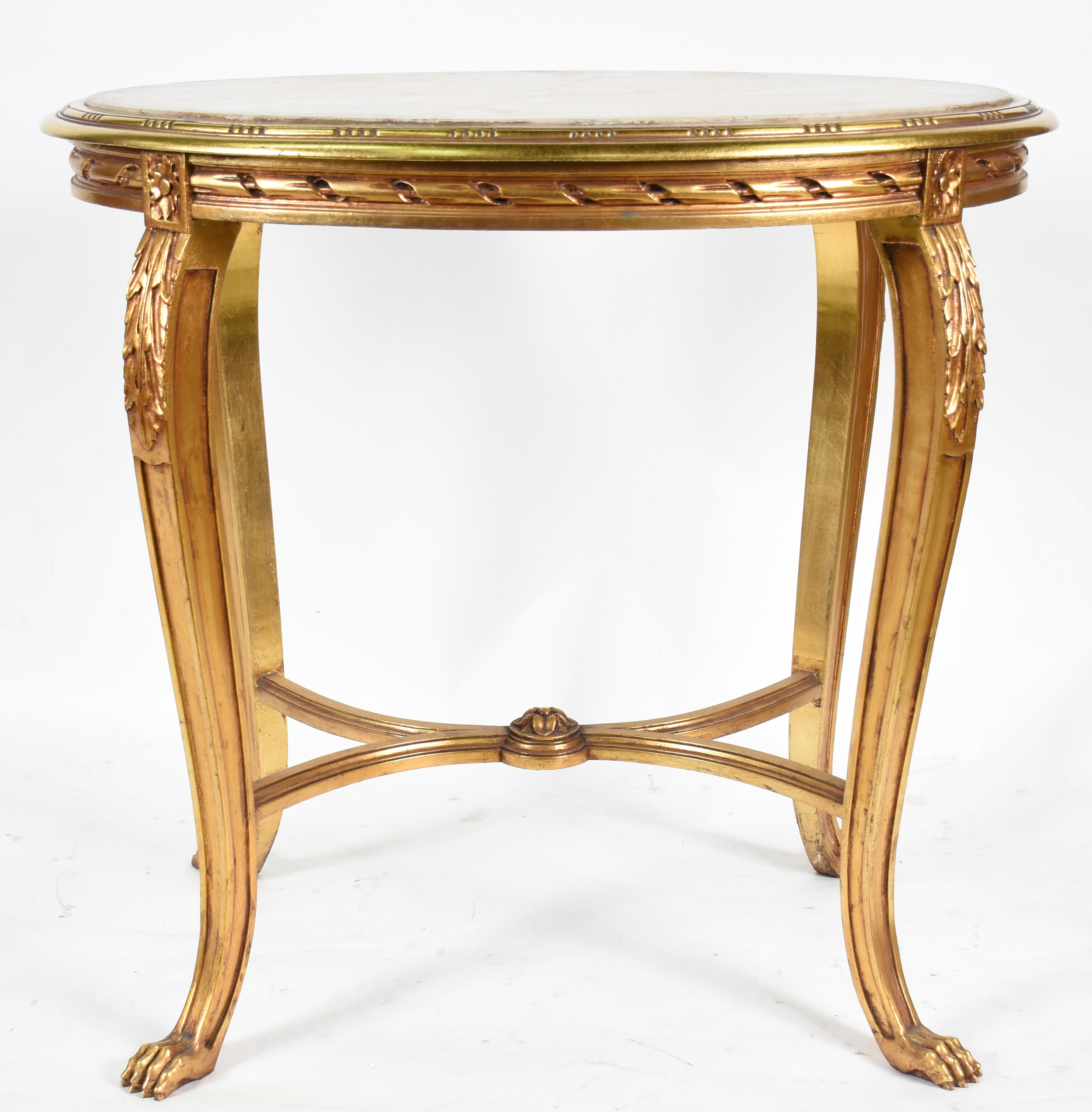 Mesa oval de madeira dourada com tampo de mármore , pernas... - foto 3 de 3
