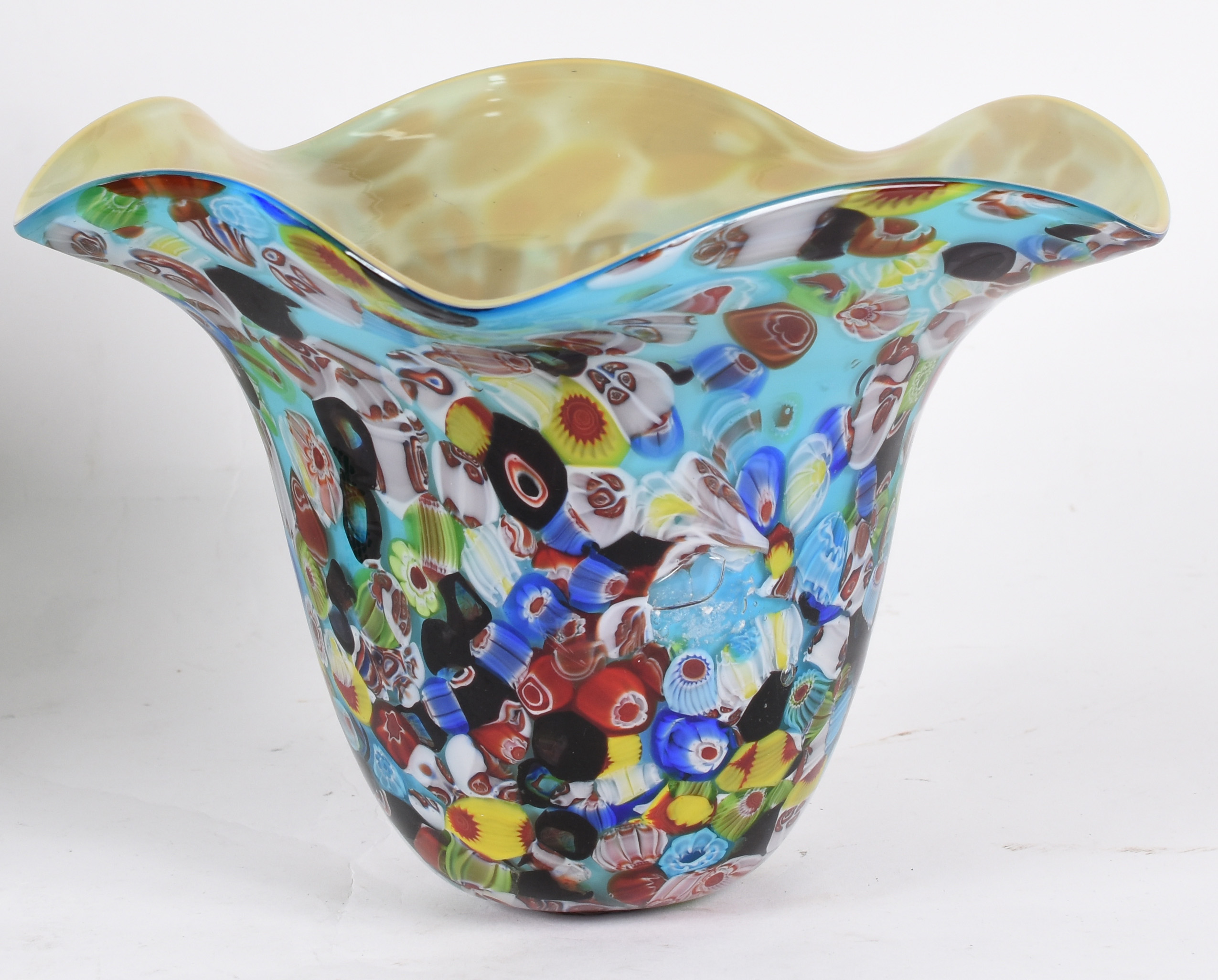 Jarro de Murano amarelo e azul milifiori. 20 cm . - foto 1 de 4