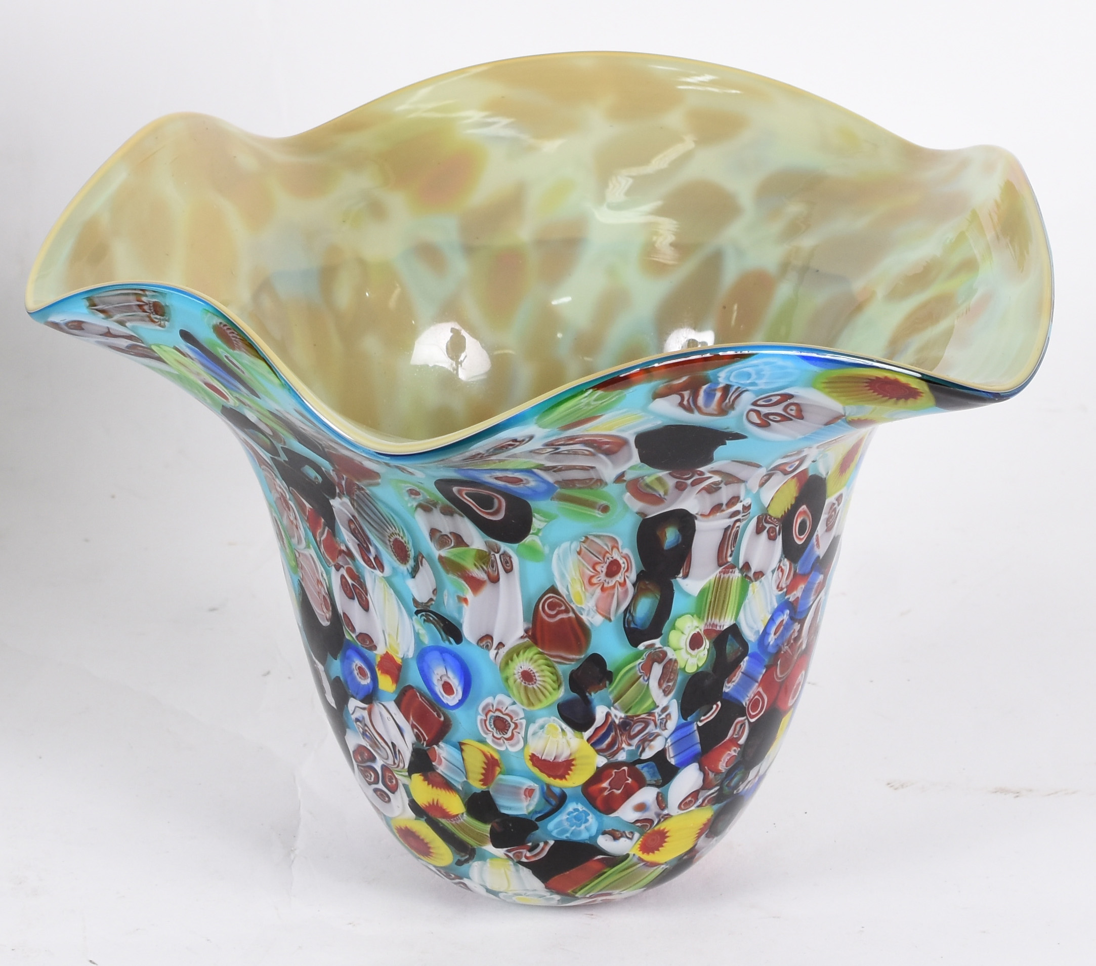 Jarro de Murano amarelo e azul milifiori. 20 cm . - foto 4 de 4