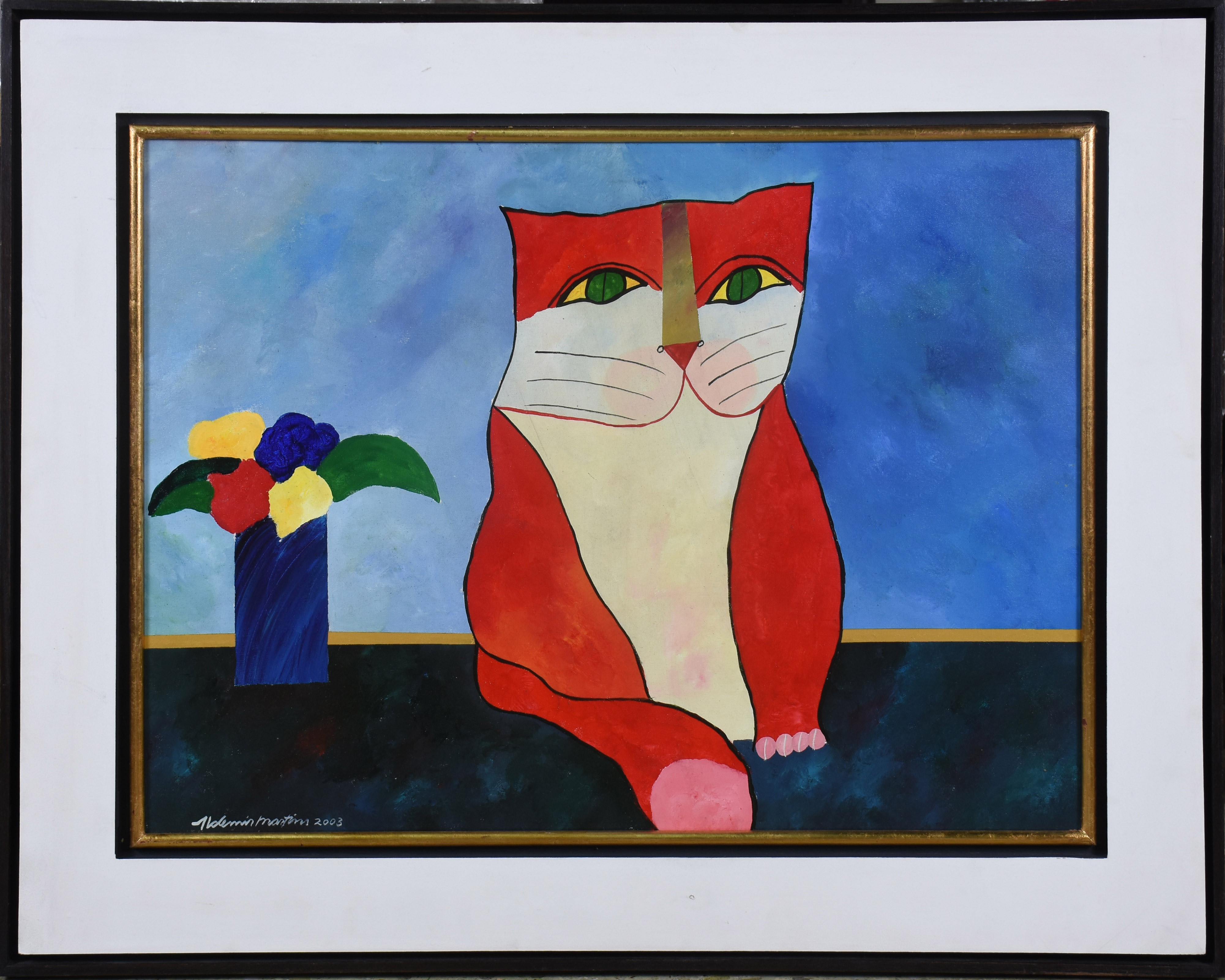 Aldemir Martins (1922-2006), Gato vermelho com vaso de flores - foto 1 de 6