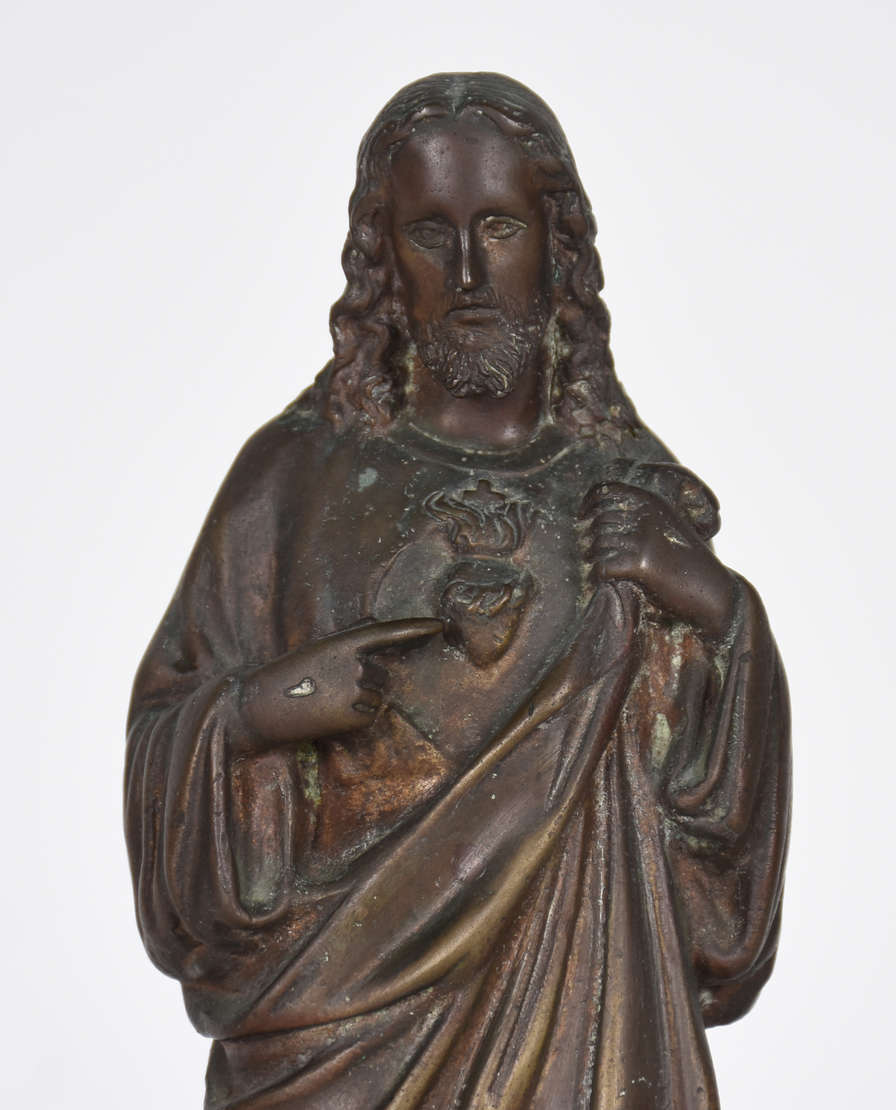 Sagrado Coração de Jesus Cristo de bronze, base de onix verde... - foto 2 de 4