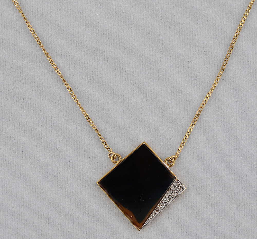 Cordão de ouro amarelo 18 k - 750 com pingente de placa de ônix e... - foto 1 de 2