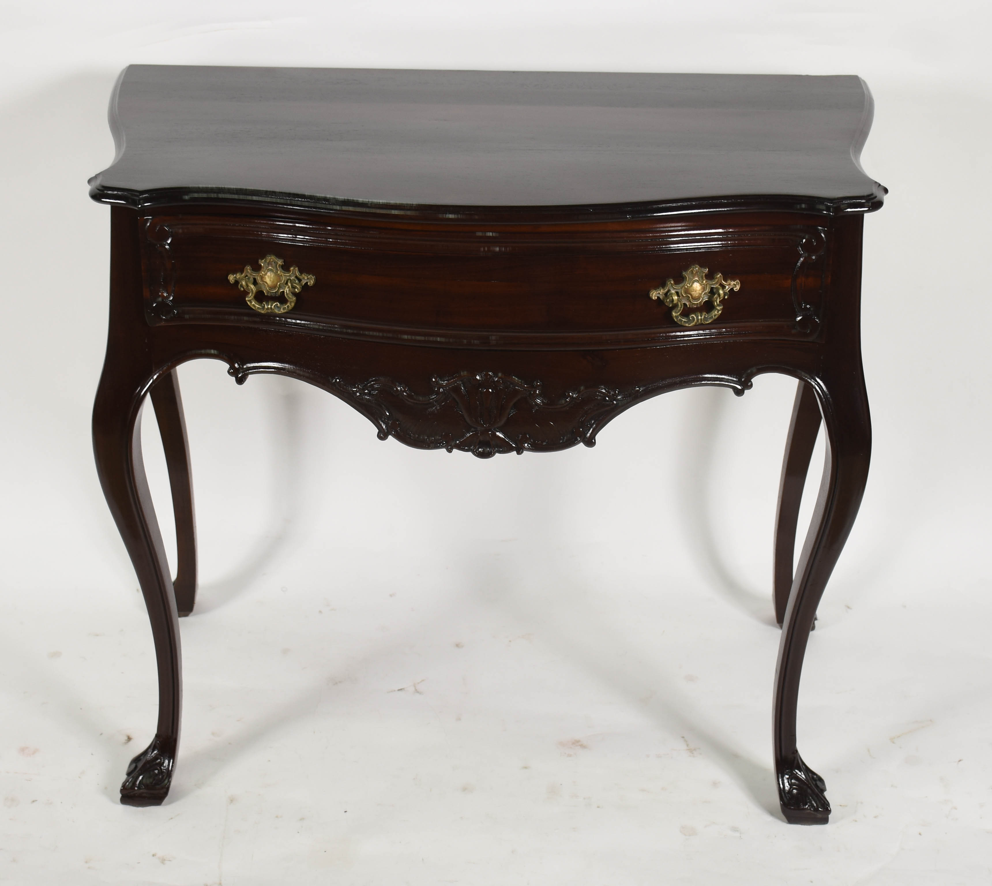 Mesa de encostar de madeira nobre, com 1 gaveta, estilo Dom José . - foto 1 de 5