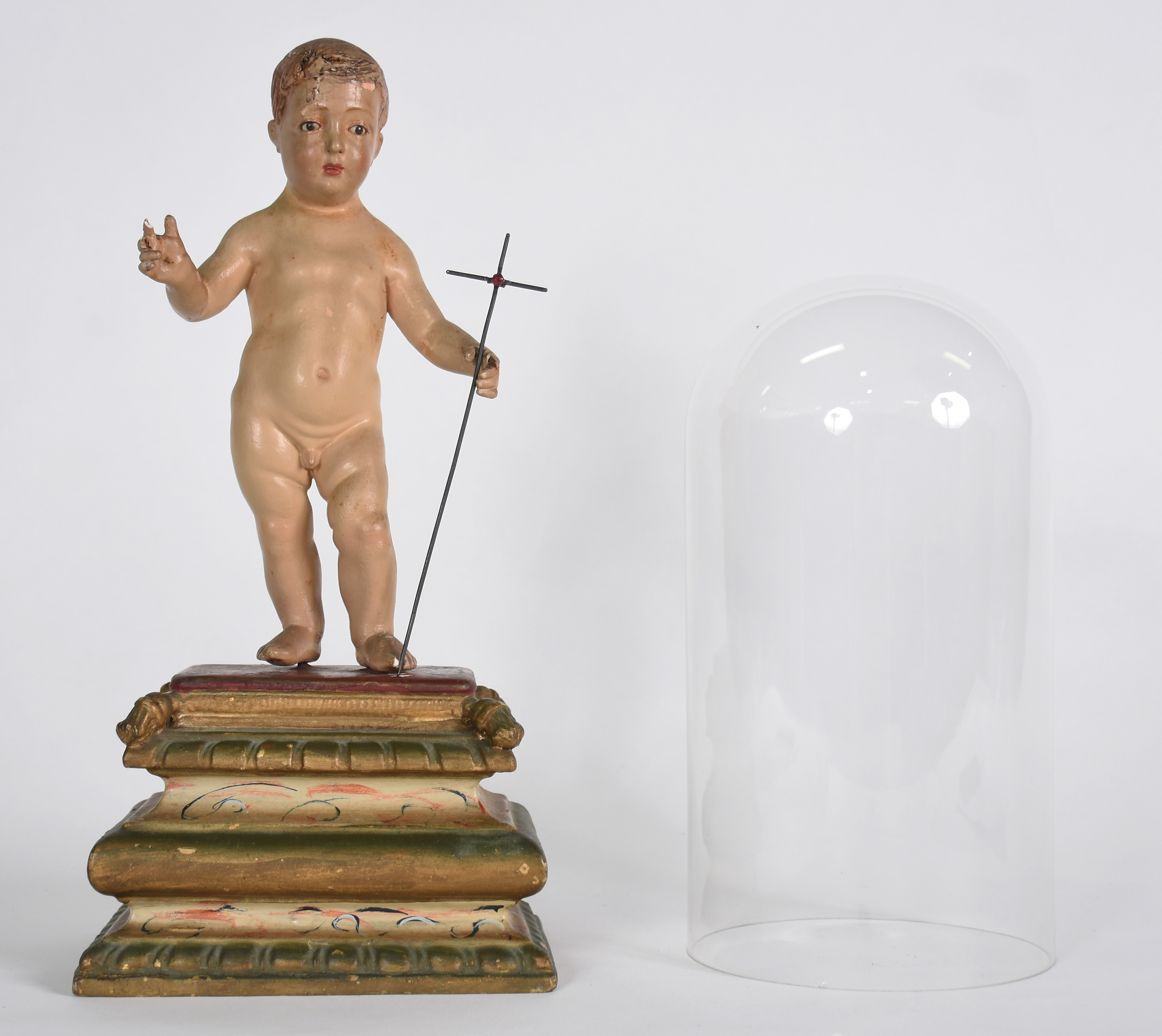 Menino Deus - Antiga imagem de madeira , olhos de vidro ( partes... - foto 1 de 7