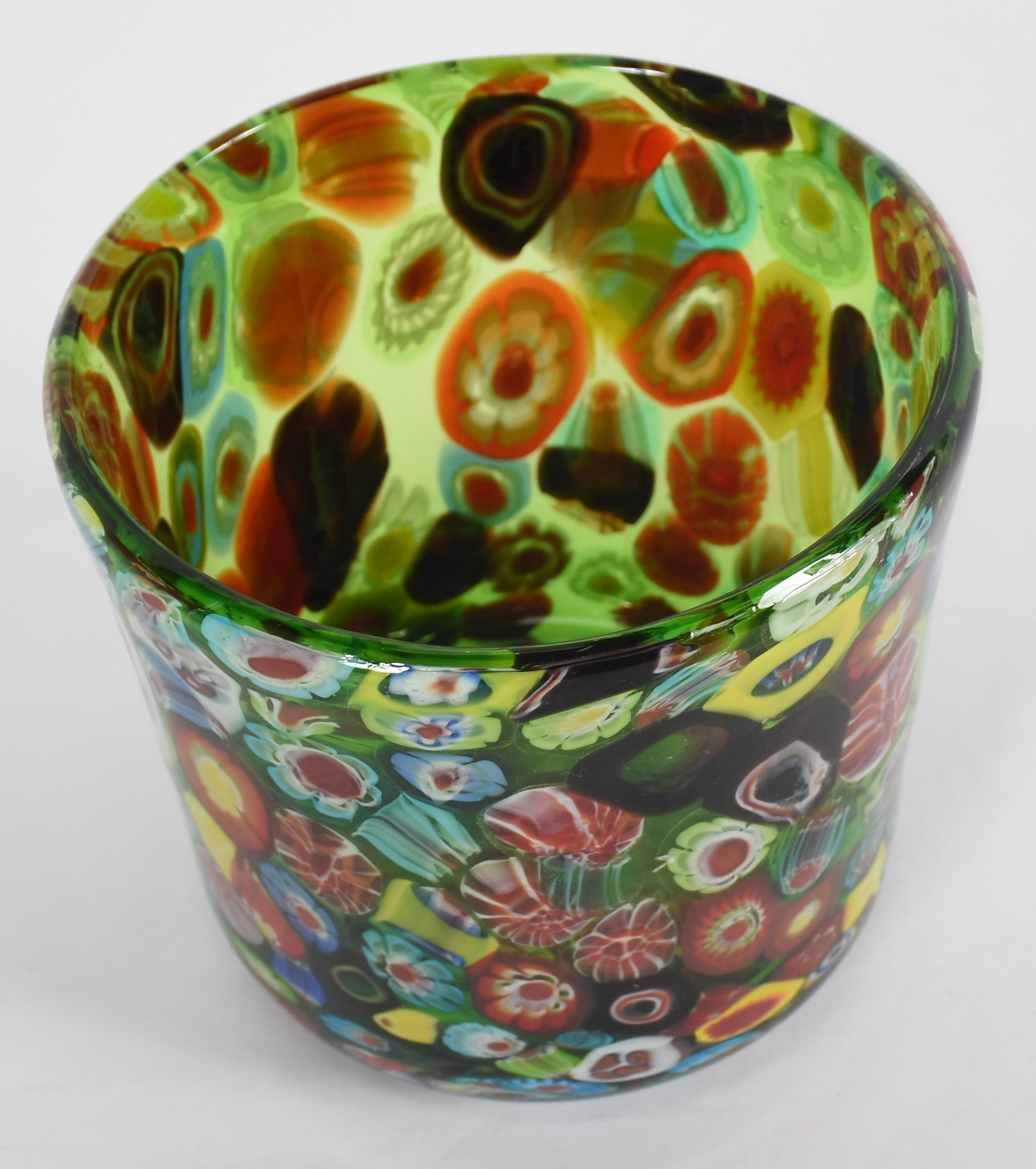 Cachepot de Murano verde pequeno "milifiori" em policromia. - foto 1 de 3