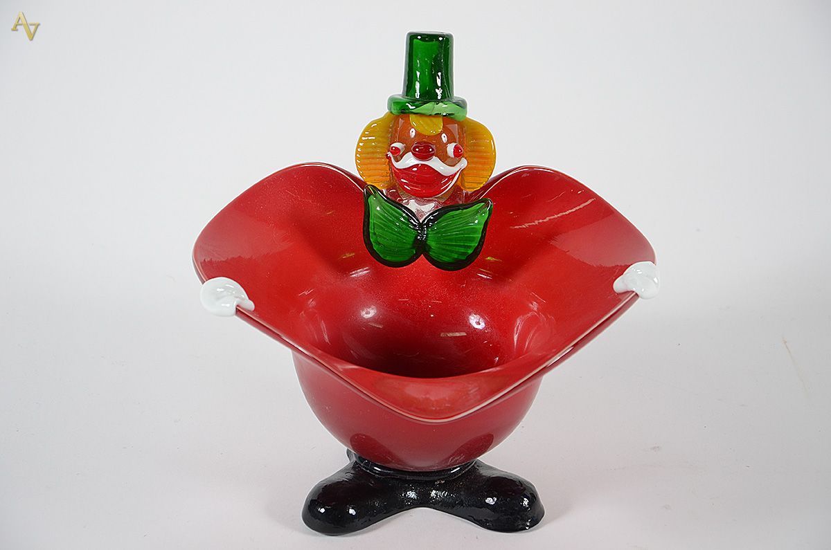 Baleiro em forma de palhaço de murano vermelho. Altura 21 cm. - foto 1 de 2
