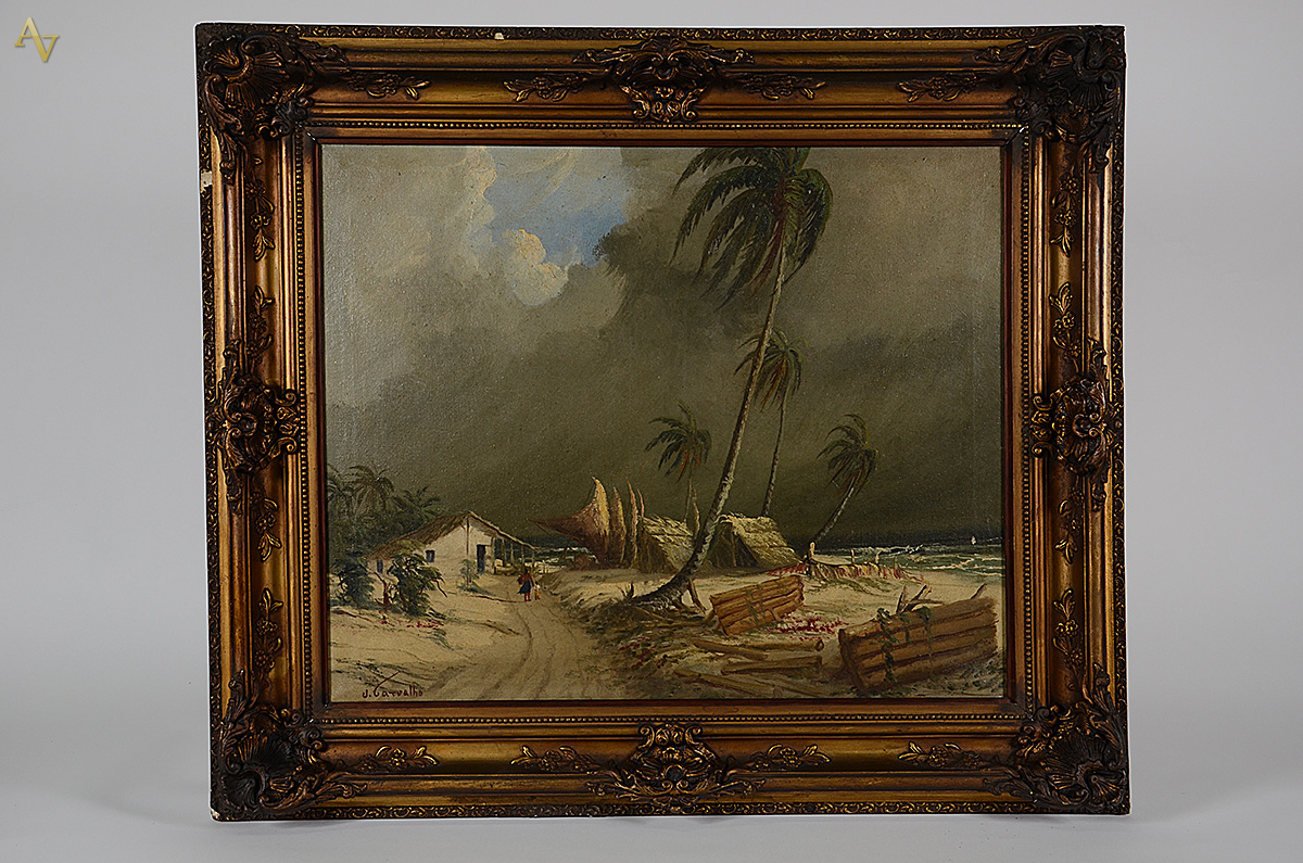 J. CARVALHO - Praia com jangadas - ost - 60 x 72 - foto 1 de 3