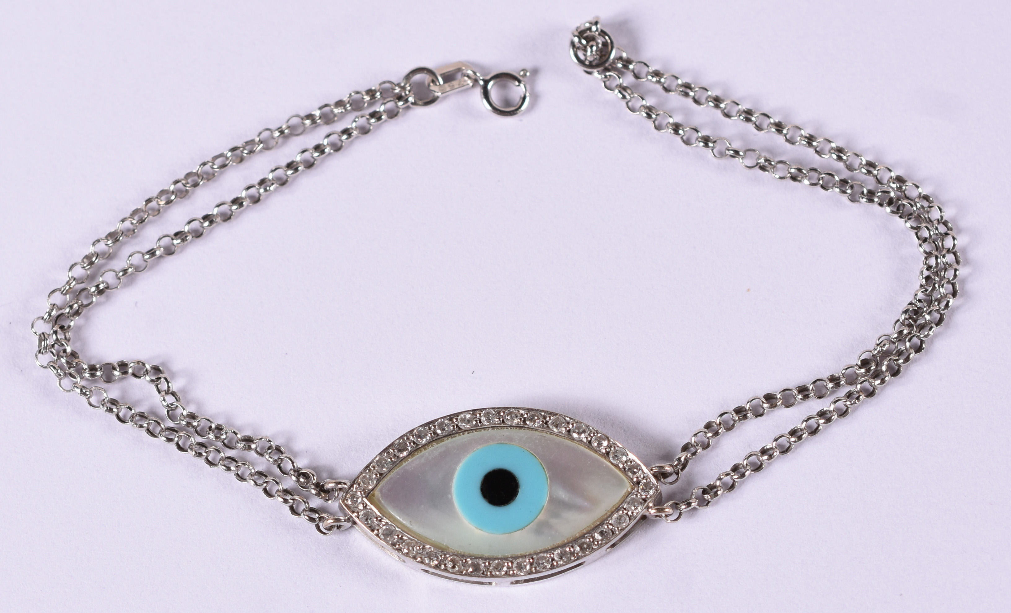 Pulseira de ouro branco 18 k com olho turco e 42 brilhantes . ( Por... - foto 1 de 3