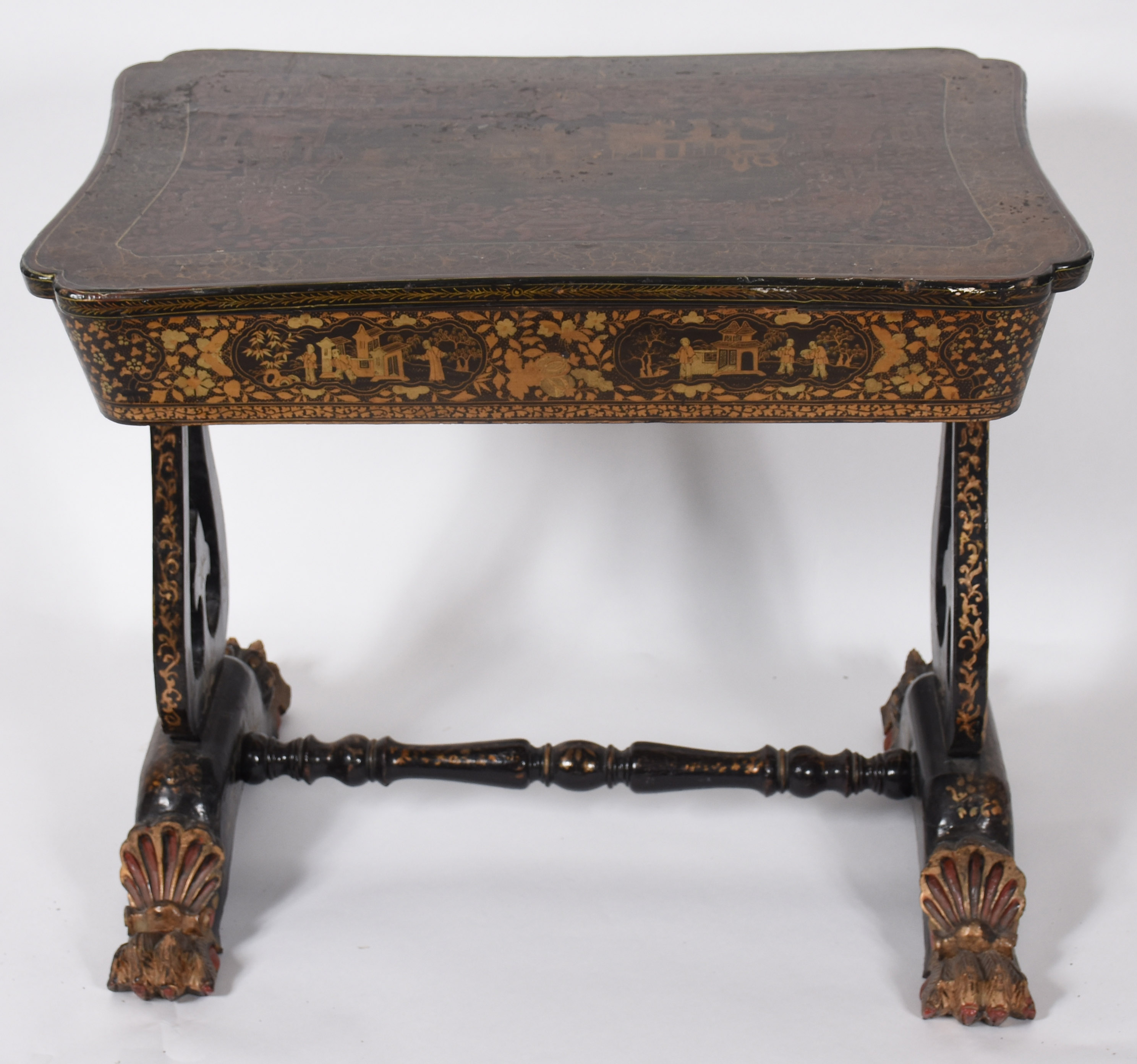 Mesa/costureiro “Chinoiserie” – Madeira laqueada em preto, vermelho e... - foto 4 de 5