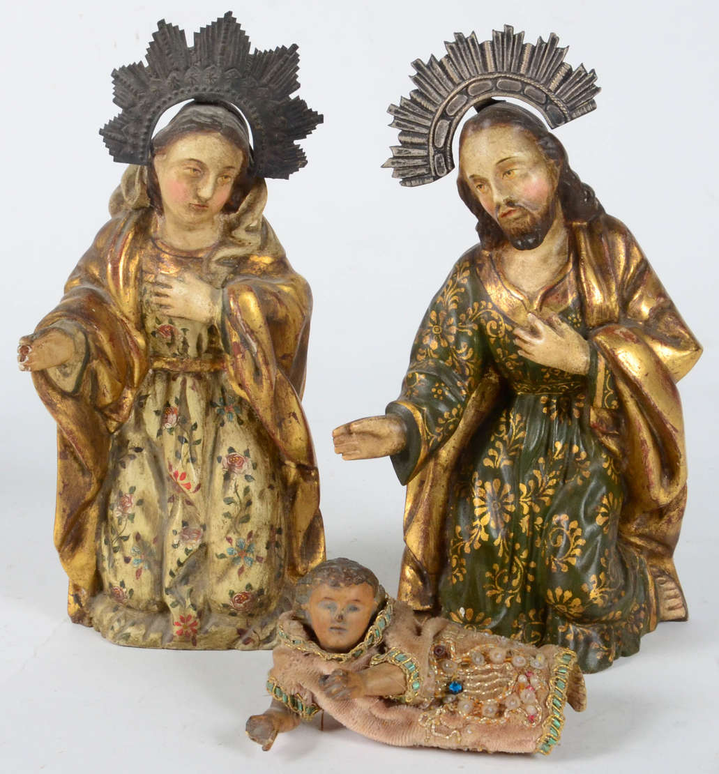 Arte Sacra – “Presépio Barroco”- Imagens em madeira (3) esculpidas... - foto 1 de 2