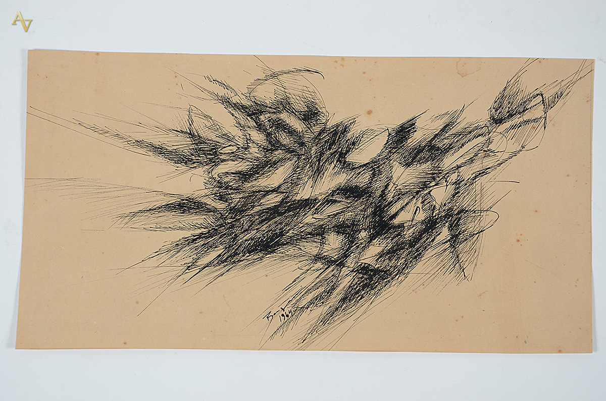 BENJAMIN SILVA - Abstrato - desenho - 18 x 34 - Datado 1964 (sem...