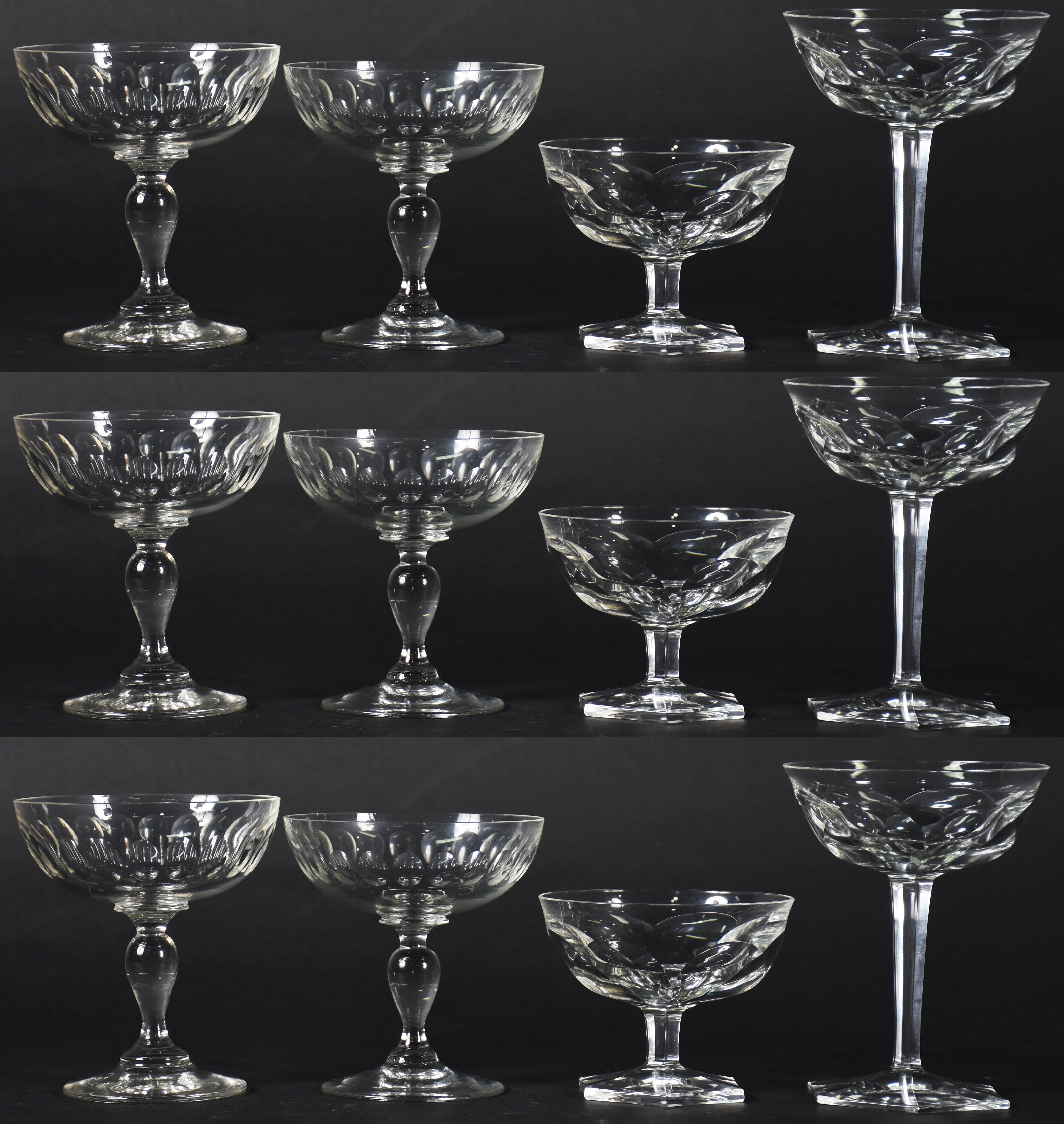 Vinte e seis taças para champagne em diversos modelos de cristal . - foto 1 de 3