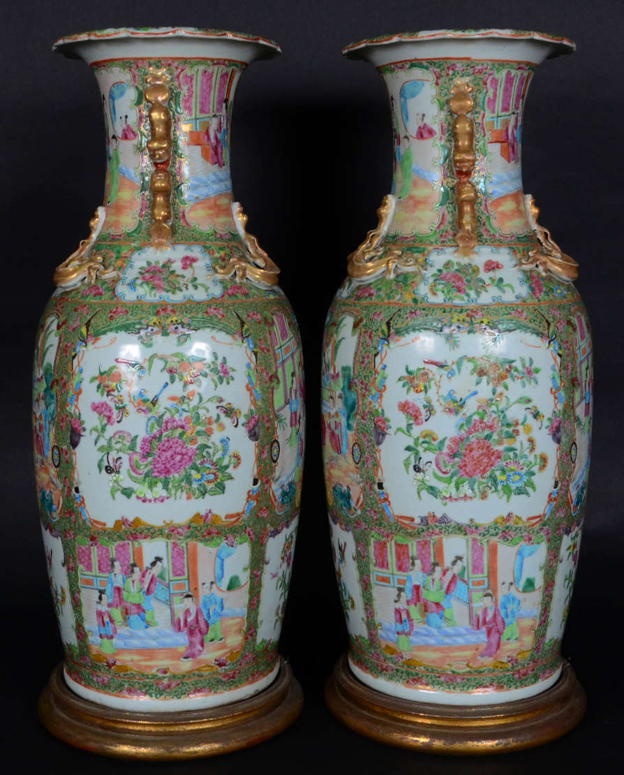 Par de Jarrões – Porcelana chinesa com decoração mandarim nos tons da... - foto 3 de 4