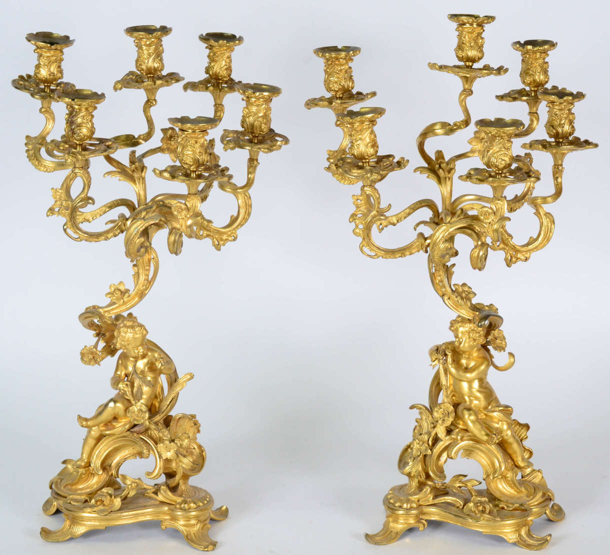 Par de Candelabros Monumentais – Bronze dourado a ouro – Sete braços... - foto 1 de 4