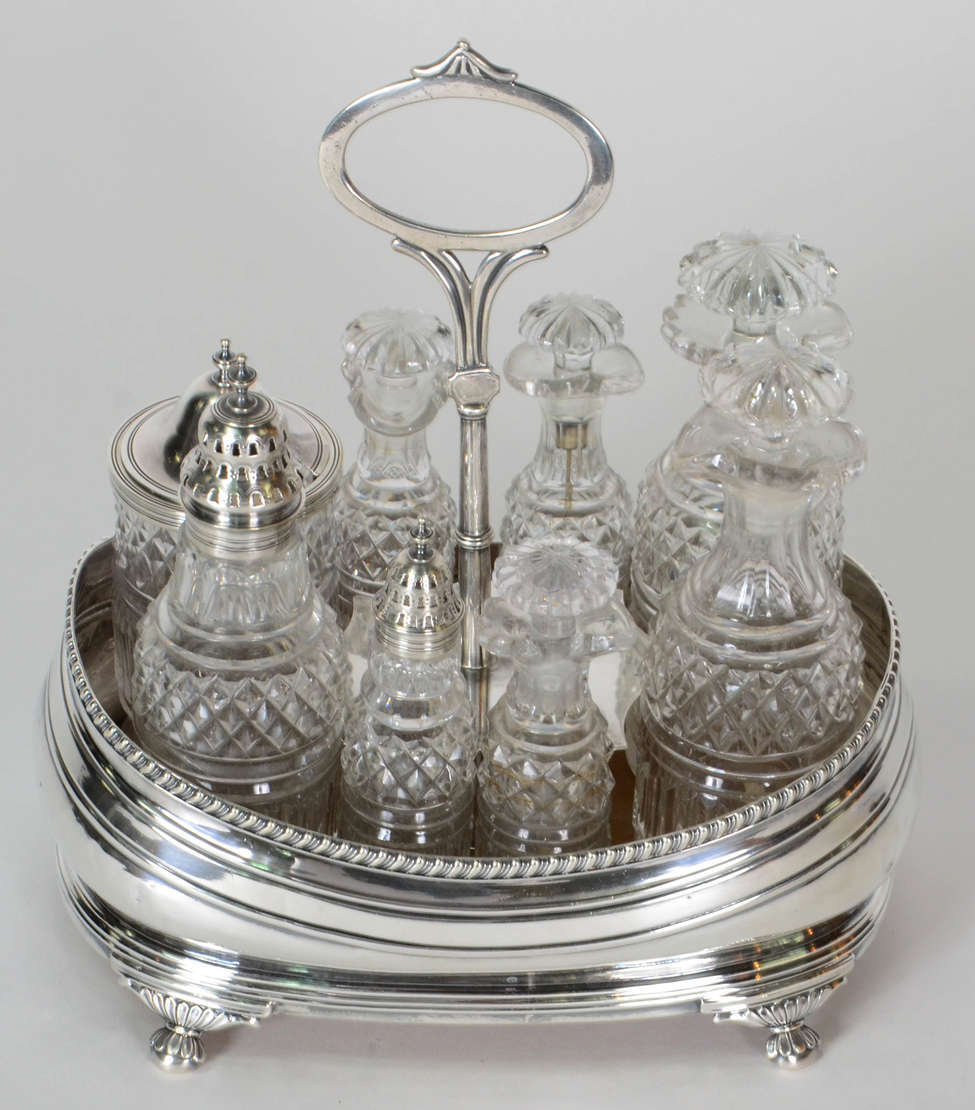 Galheteiro George III – Suporte e oito galhetas (todas originais e... - foto 1 de 5