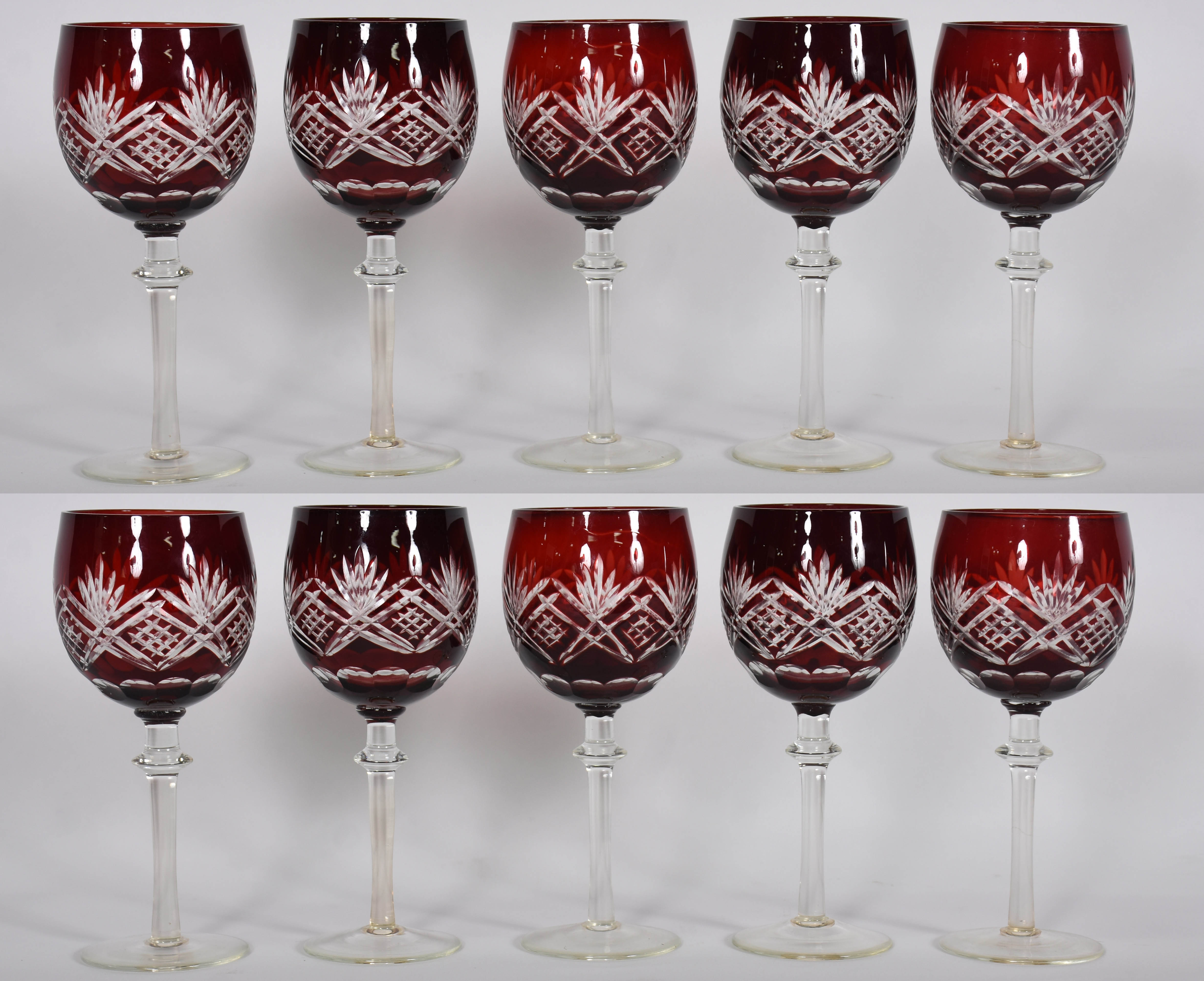 Dez taças para vinho de cristal lapidado doublé vermelho. - foto 1 de 3