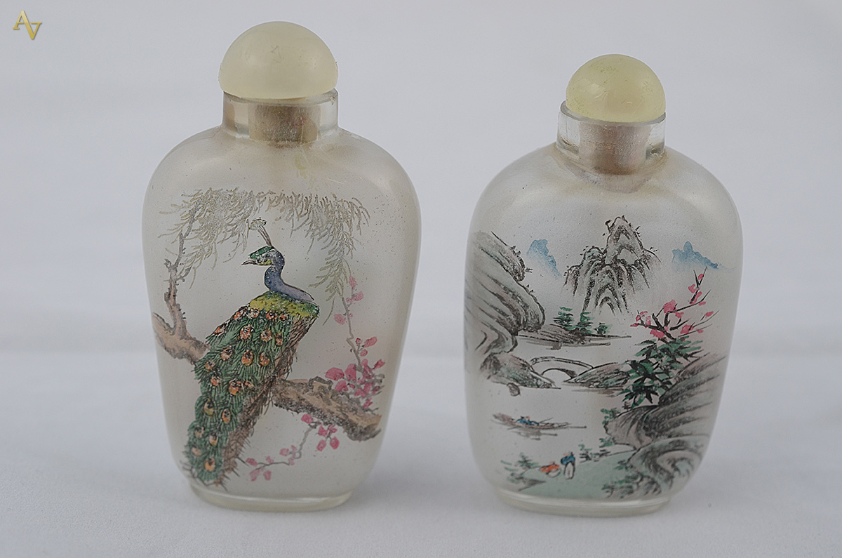 Dois antigos perfumeiros chineses do séc. XIX com decoração de aves e... - foto 2 de 2