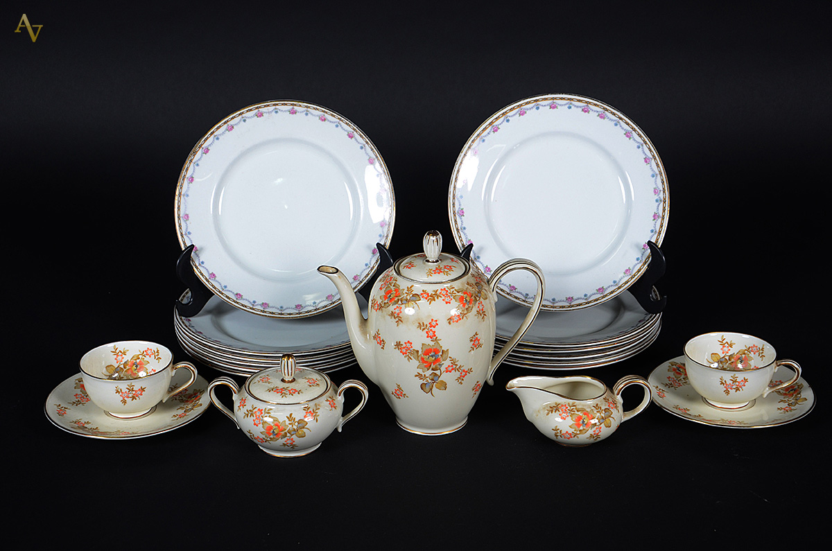 Tete a tete de porcelana SORAU, Carstens Porzellan, Florenz, decorada...