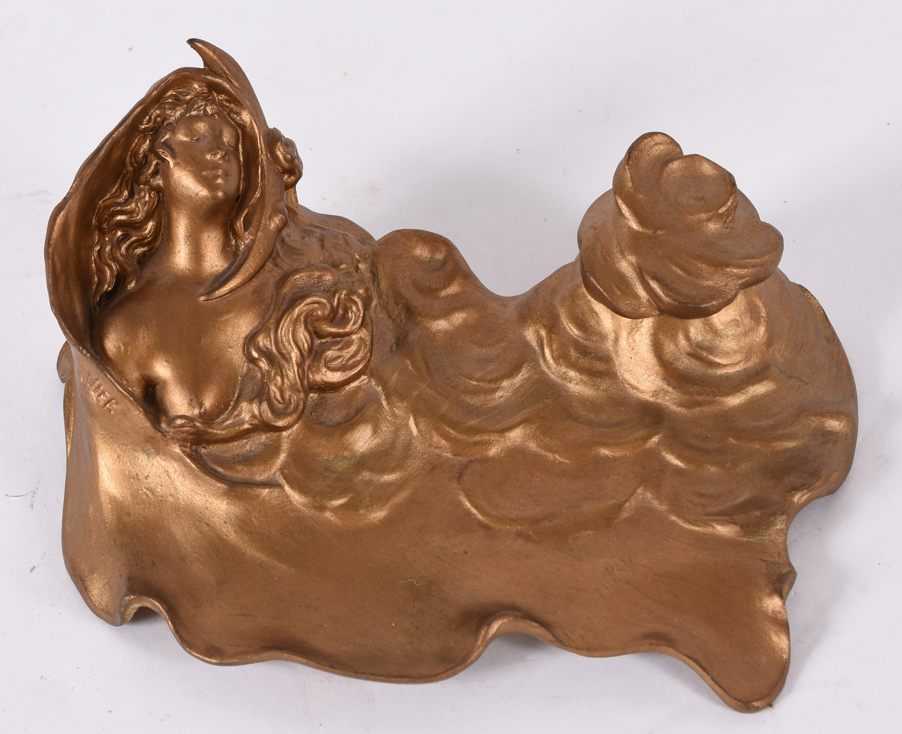 Tinteiro “Art Nouveau” – Bronze francês pintado de dourado –... - foto 1 de 4