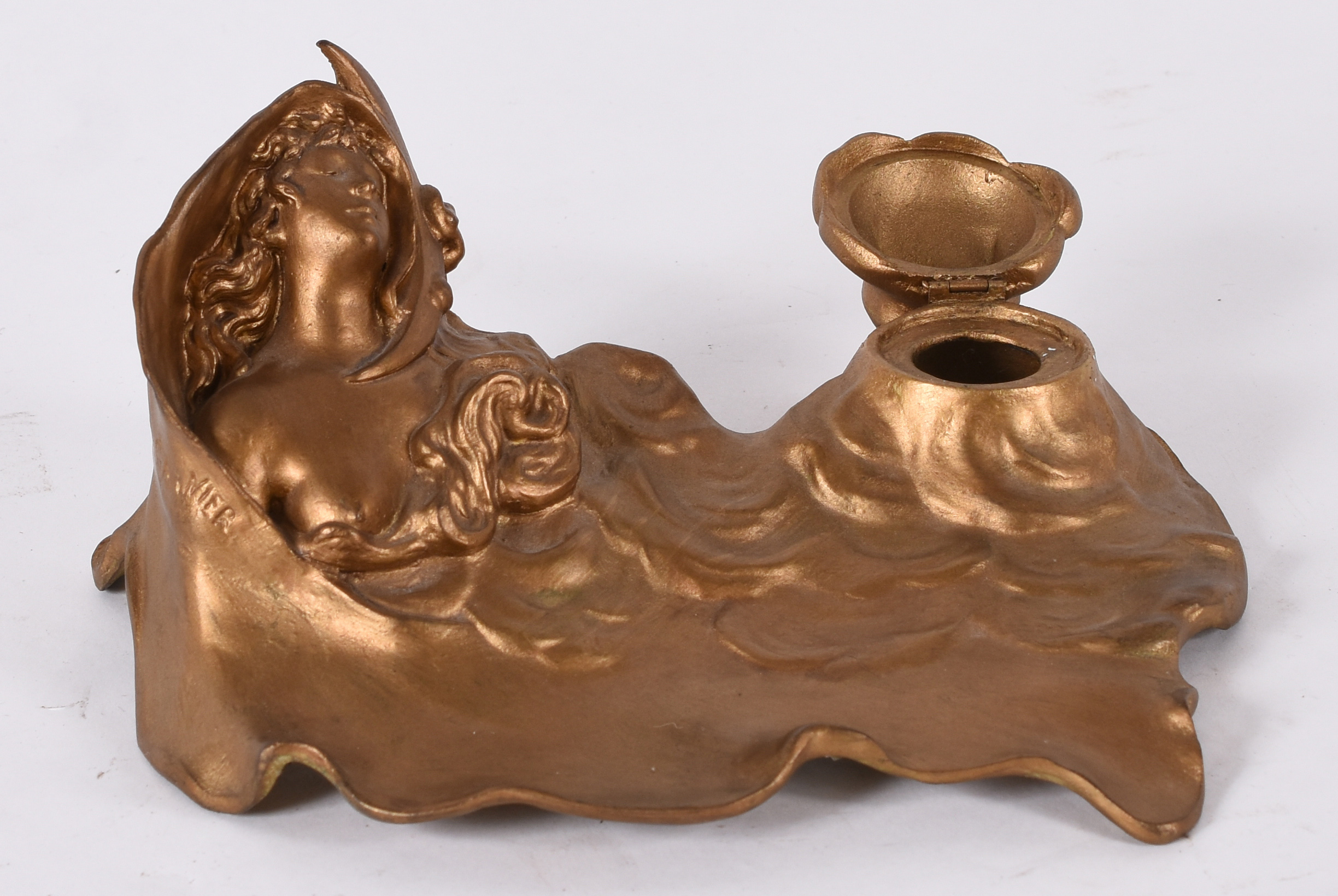 Tinteiro “Art Nouveau” – Bronze francês pintado de dourado –... - foto 2 de 4
