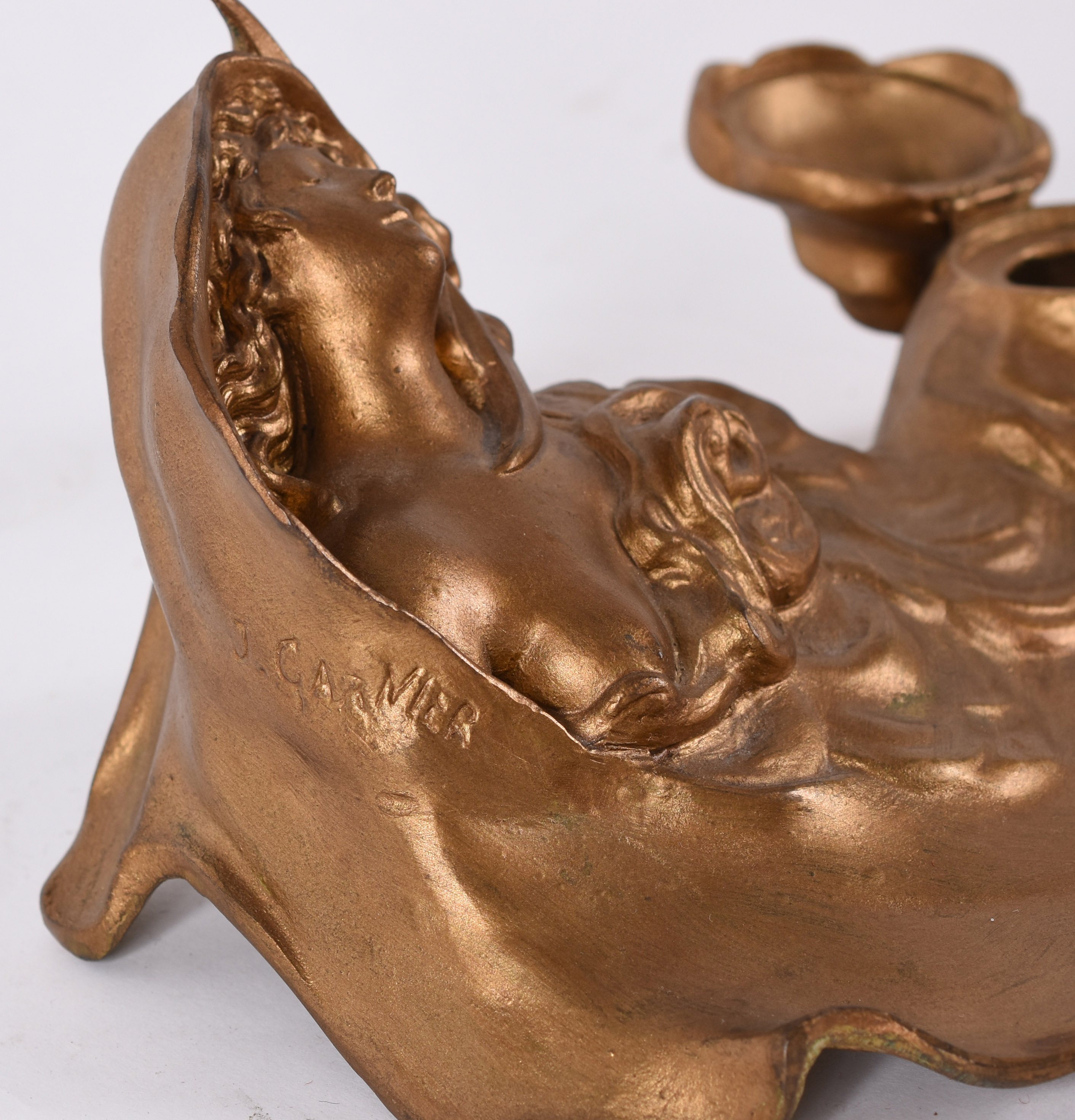 Tinteiro “Art Nouveau” – Bronze francês pintado de dourado –... - foto 3 de 4
